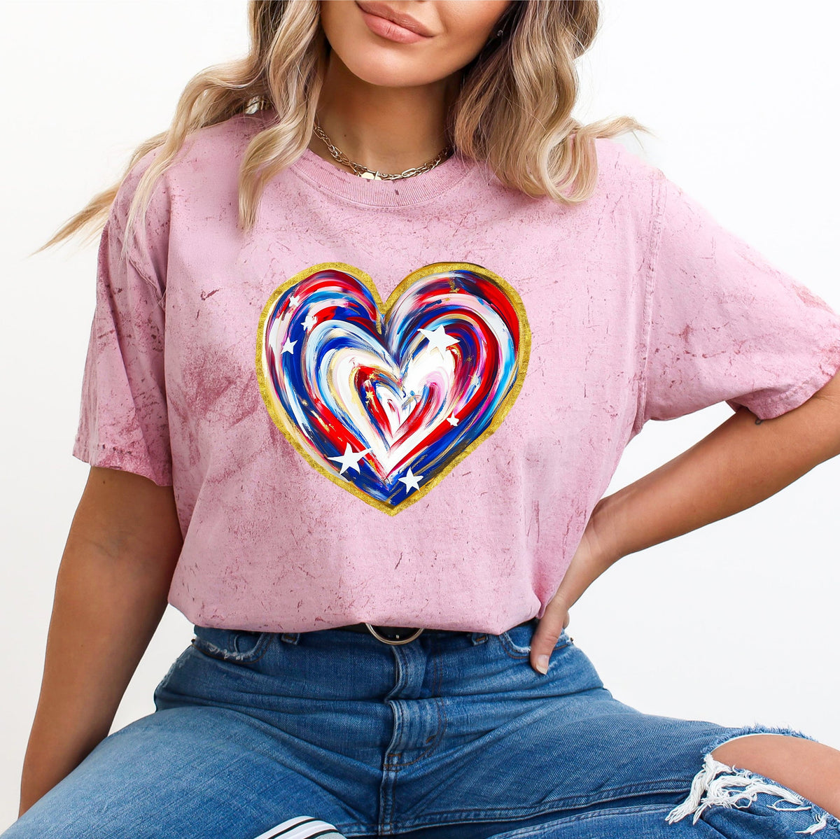 Painted Patriotic Heart Color Blast USA Stars Fourth Of July Design Comfort Colors Tee