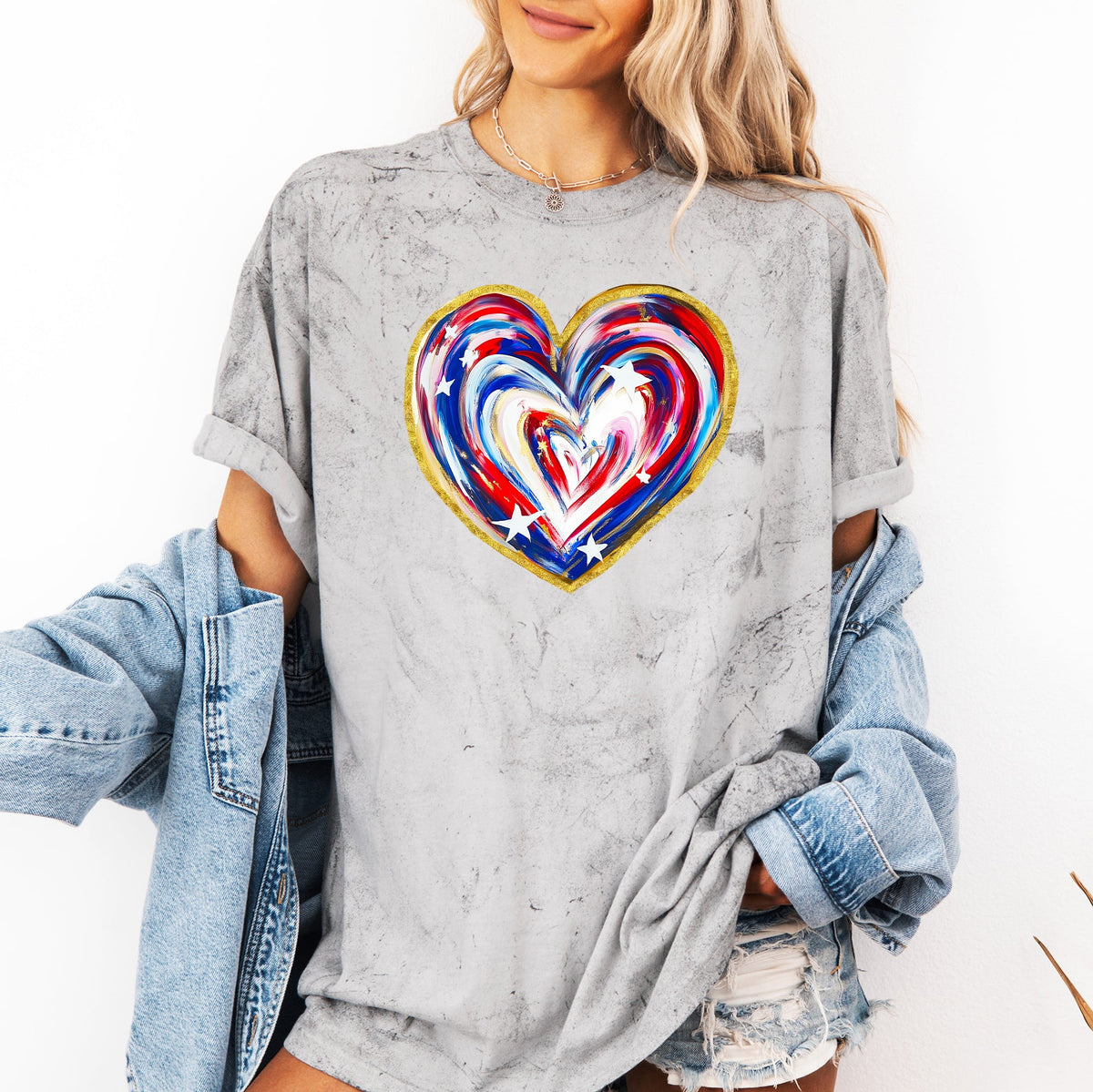 Painted Patriotic Heart Color Blast USA Stars Fourth Of July Design Comfort Colors Tee