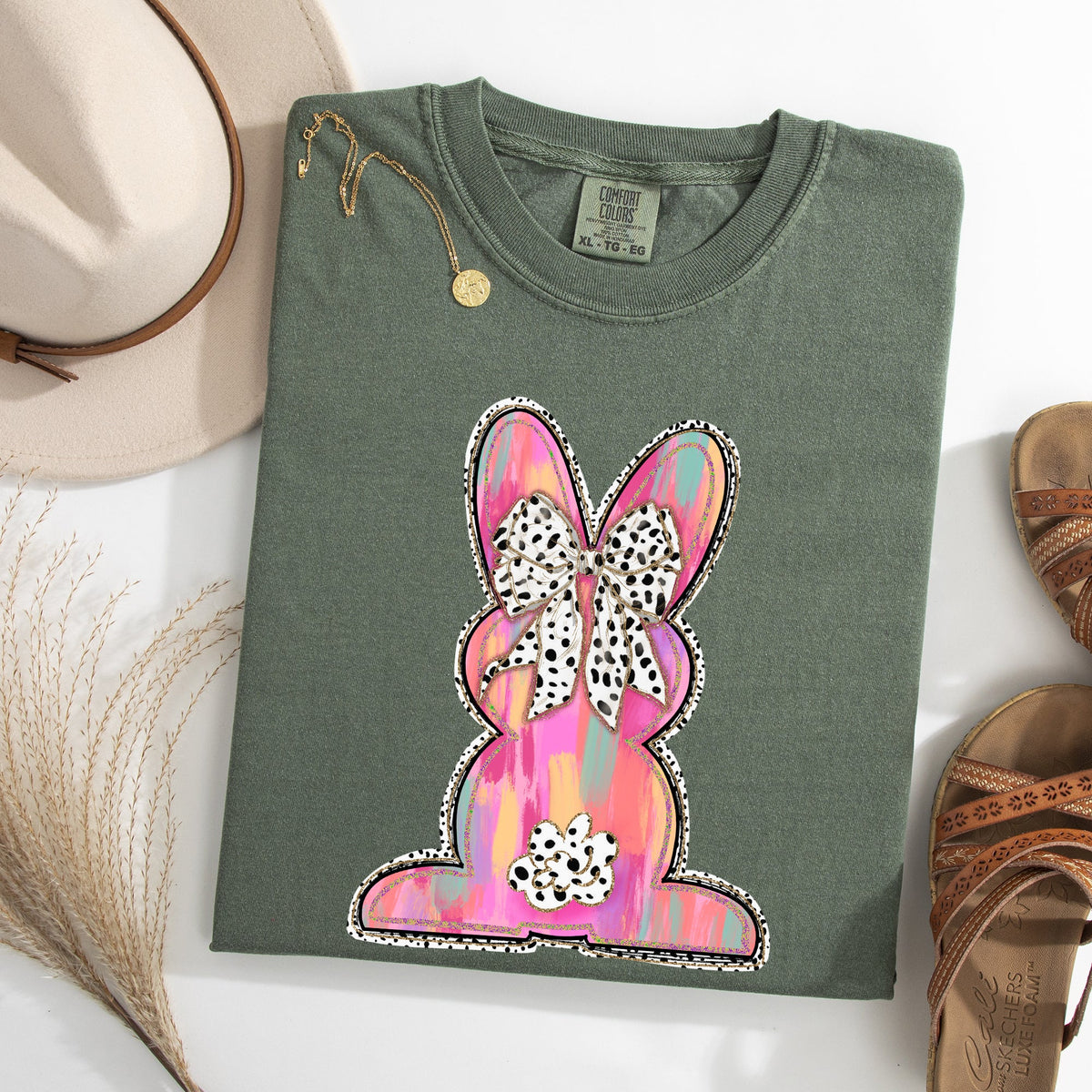 Painted Dalmatian Easter Bunny Jesus Rabbit Holiday Scene Art Comfort Colors Tee