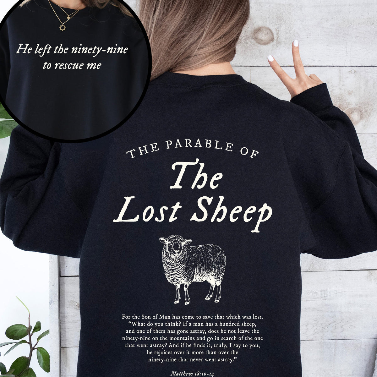 Parable Of The Lost Sheep Front And Back Bible Verse Faith Based Christian Religious Sweatshirt