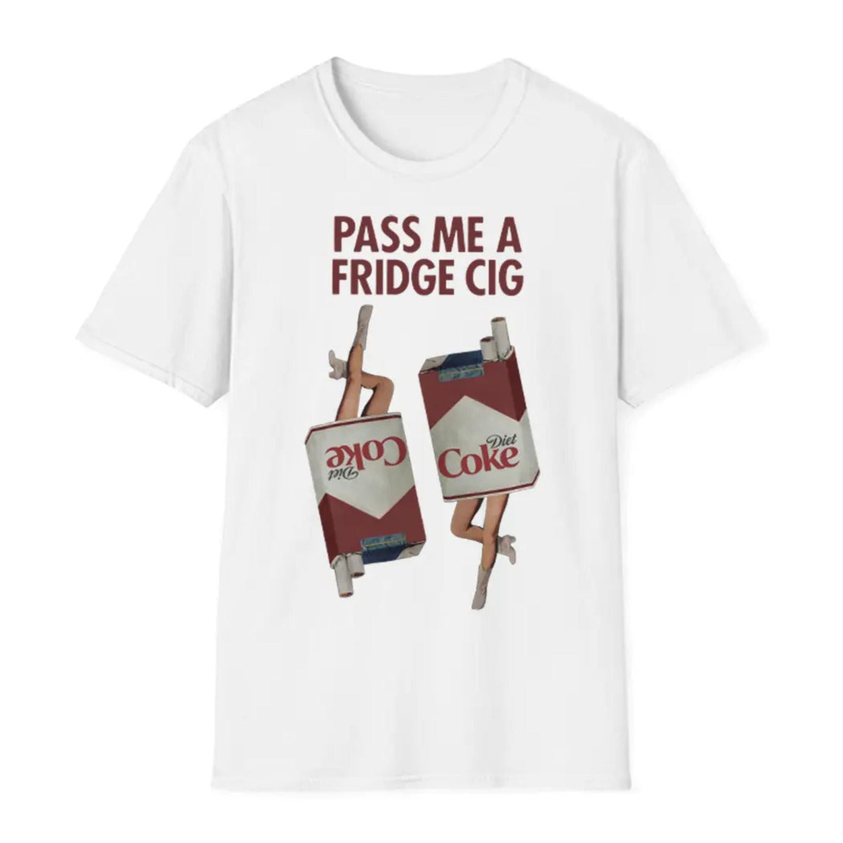 "Pass Me a Fridge Cig" Funny Graphic T-Shirt - Playful Retro Parody Tee, Unique Humor Apparel
