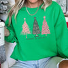Pastel Christmas Trees Merry And Bright Holiday Print Ultra Cozy Fleece Sweatshirt