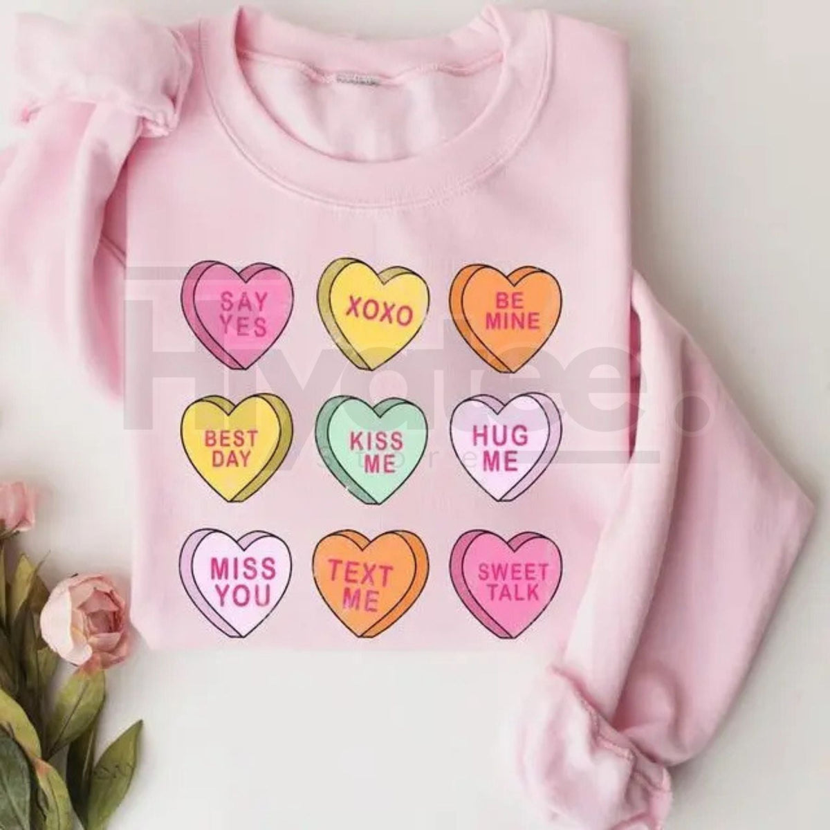Pastel Conversation Hearts Valentine’s Day Sweatshirt: Trendy Romantic Gift for Her