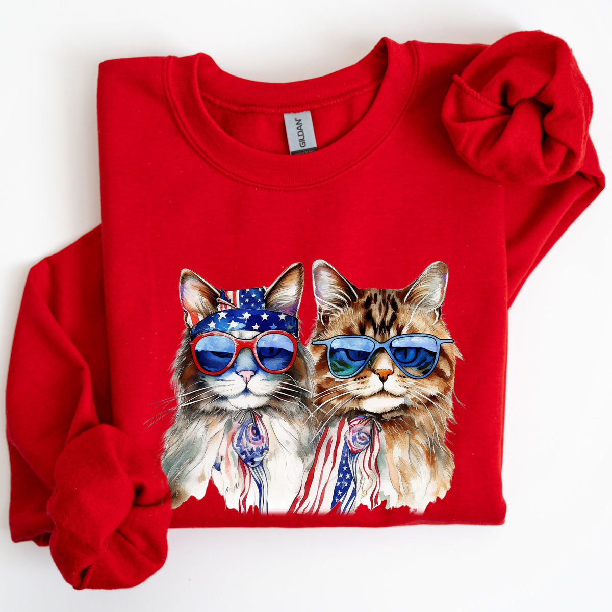 Patriotic Cats Hippie 4th of July Funny Cartoon Cats Graphic All American Retro Sweatshirt