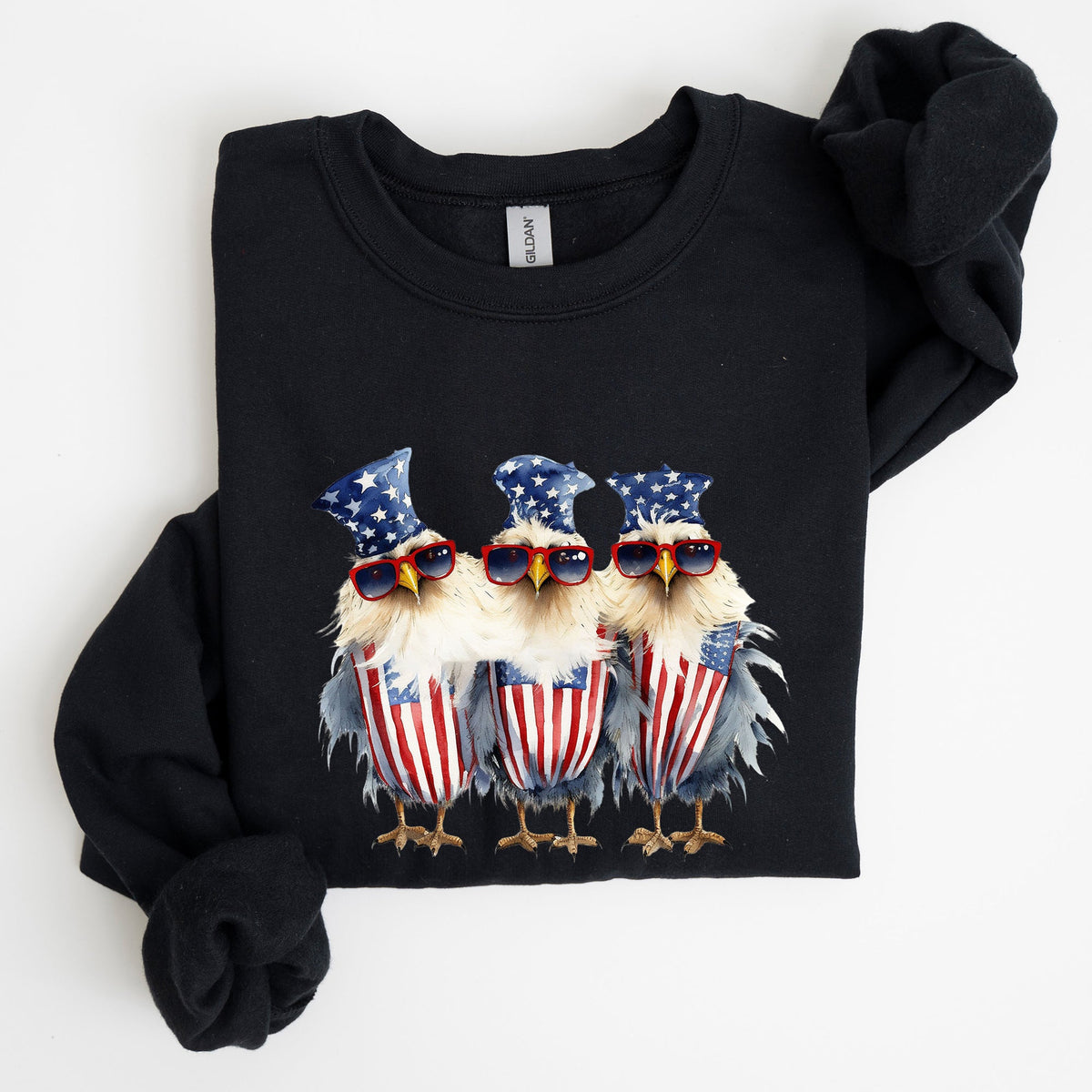 Patriotic Chickens Hippie Fourth Of July Graphic Sweatshirt With Bold Retro Design