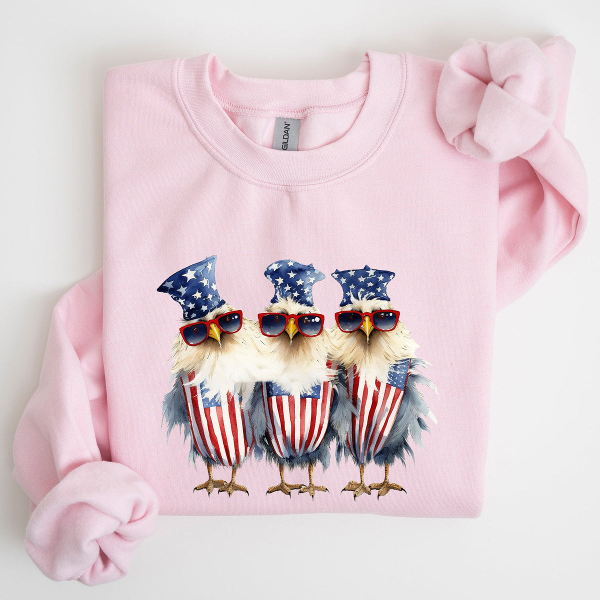 Patriotic Chickens Hippie Fourth Of July Graphic Sweatshirt With Bold Retro Design