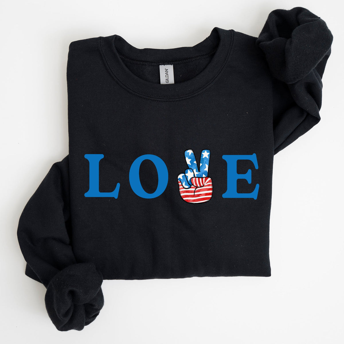Peace, Love, America Retro Patriotic 4th Of July Vintage Flag Inspired Sweatshirt