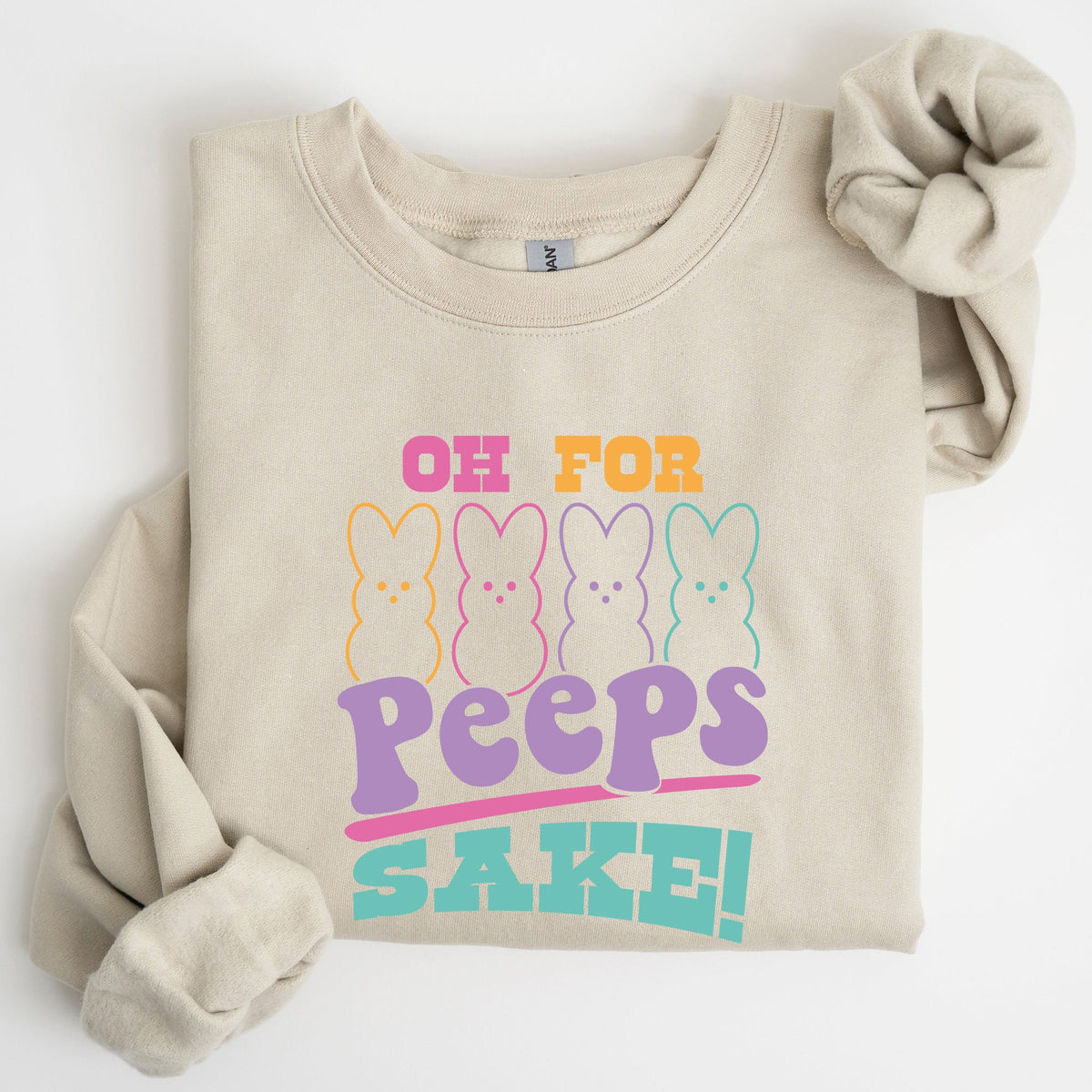 Peeps Sake Easter Retro Pastel Bunnies Graphic Illustration Cozy Spring Sweatshirt