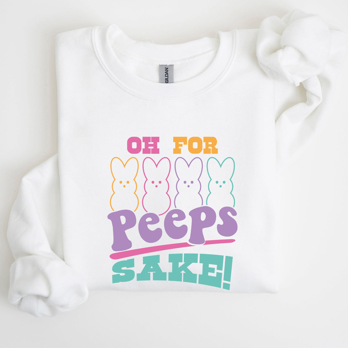 Peeps Sake Easter Retro Pastel Bunnies Graphic Illustration Cozy Spring Sweatshirt