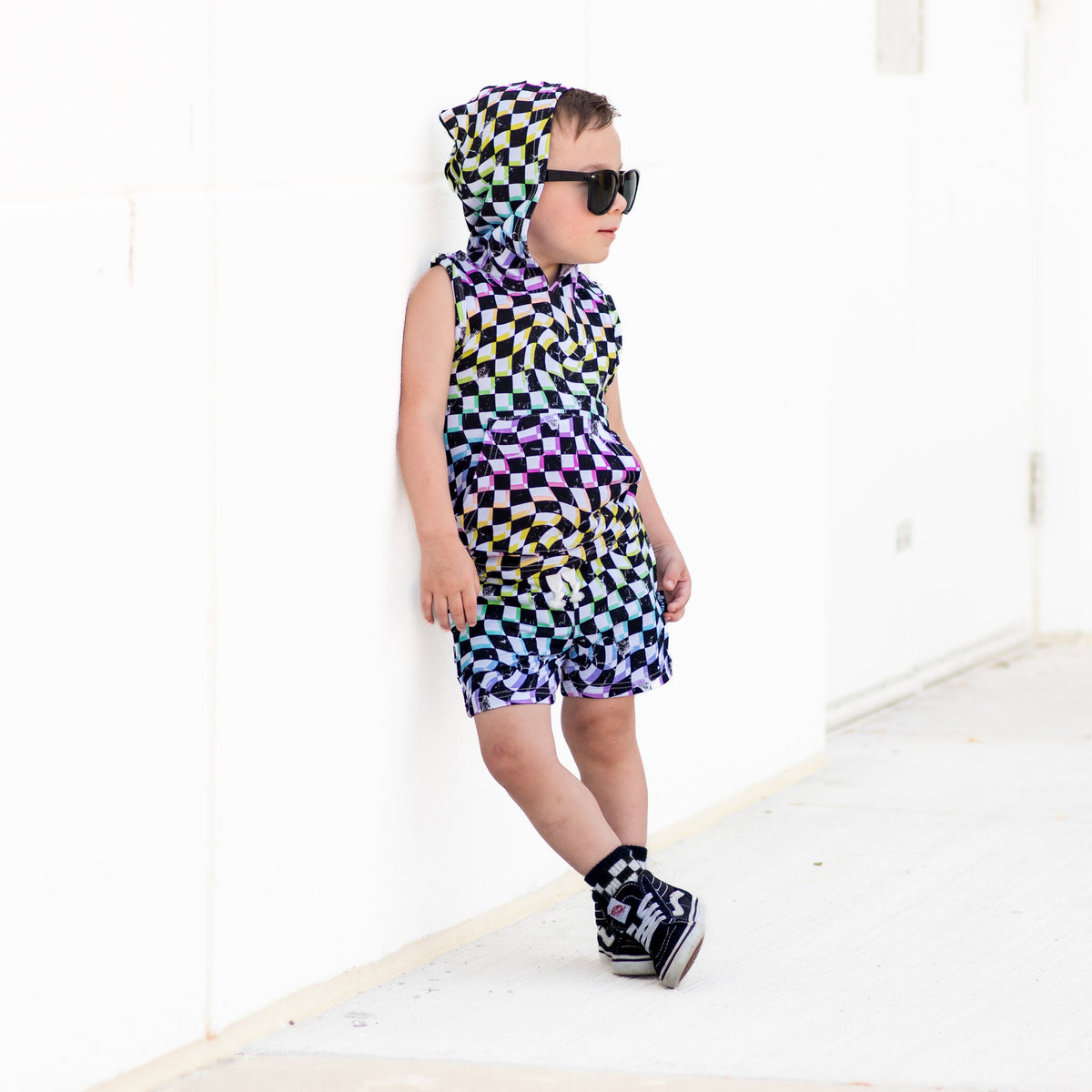 BAMBOO JOGGER SHORTS- Neon Dizzy Check
