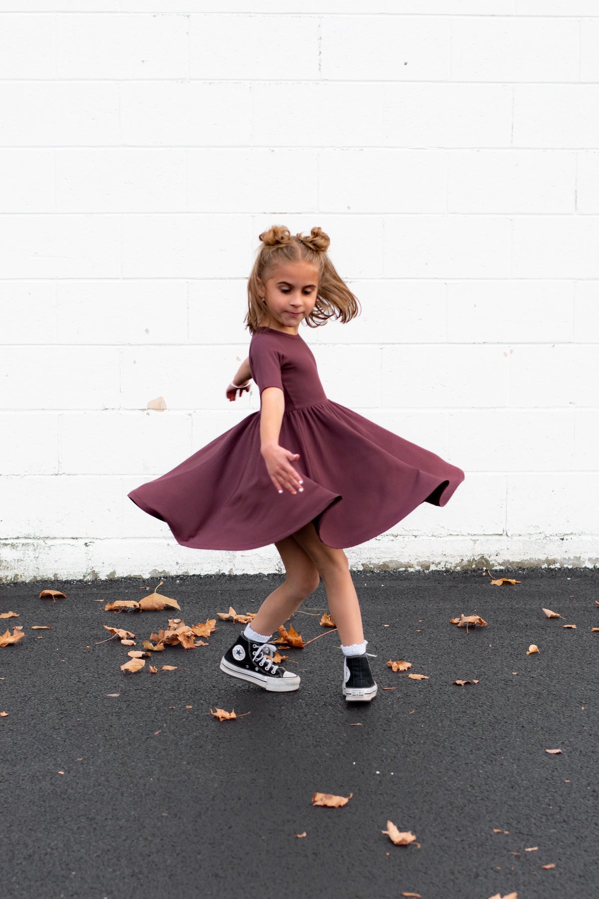 MID SLEEVE TWIRL DRESS- Black Cherry Ribbed