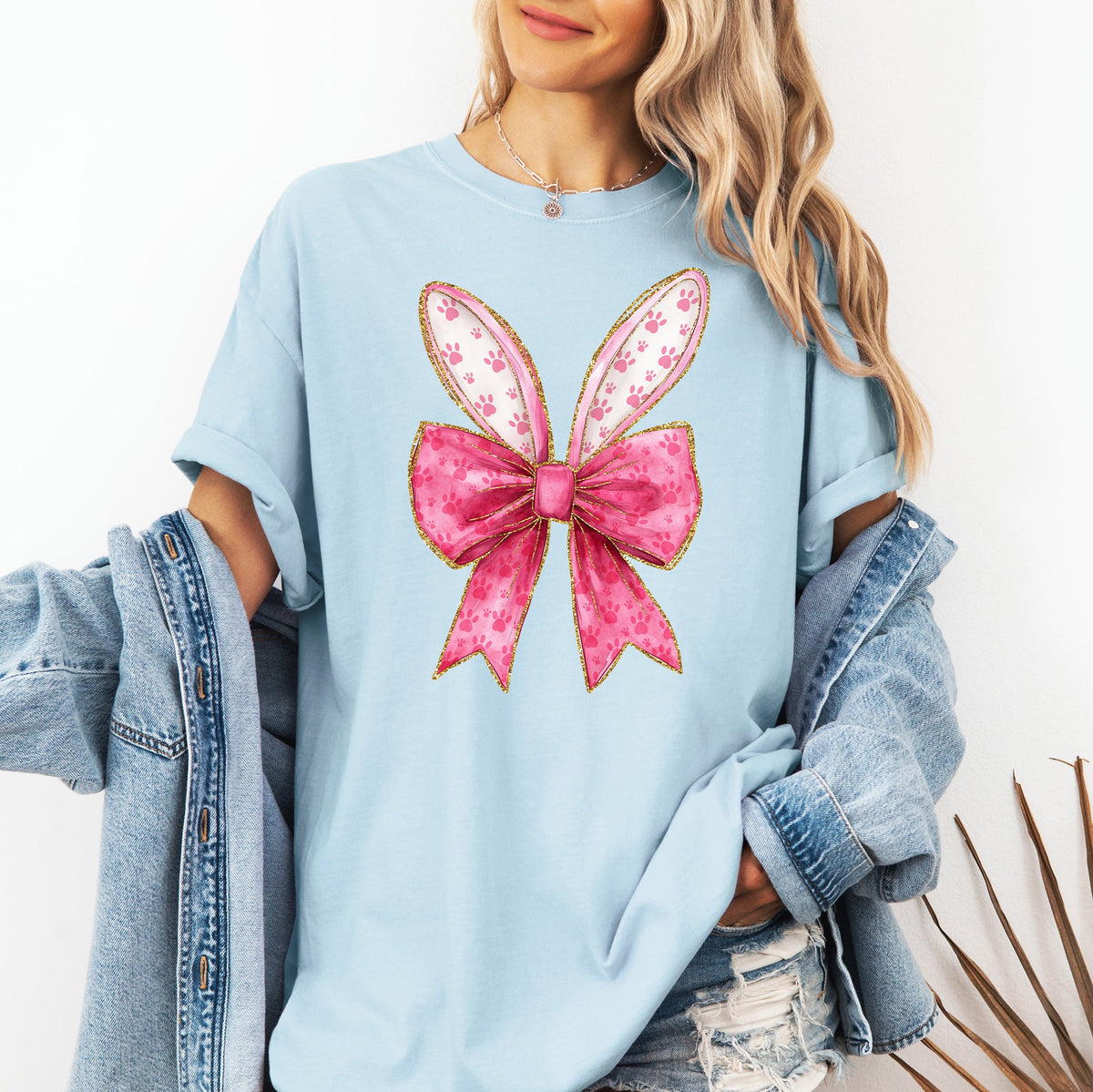 Pink Coquette Rabbit Ears Easter Bunny Jesus Holiday Rabbit Graphic Comfort Colors Tee