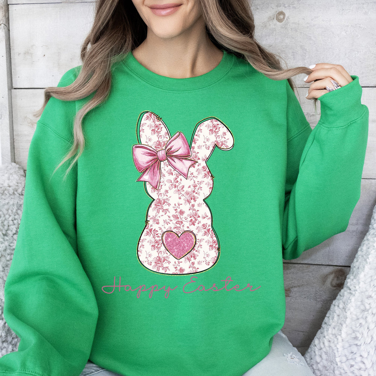 Pink Floral Bunny Easter Jesus Rabbit Holiday Artwork Illustration For Spring Season Sweatshirt
