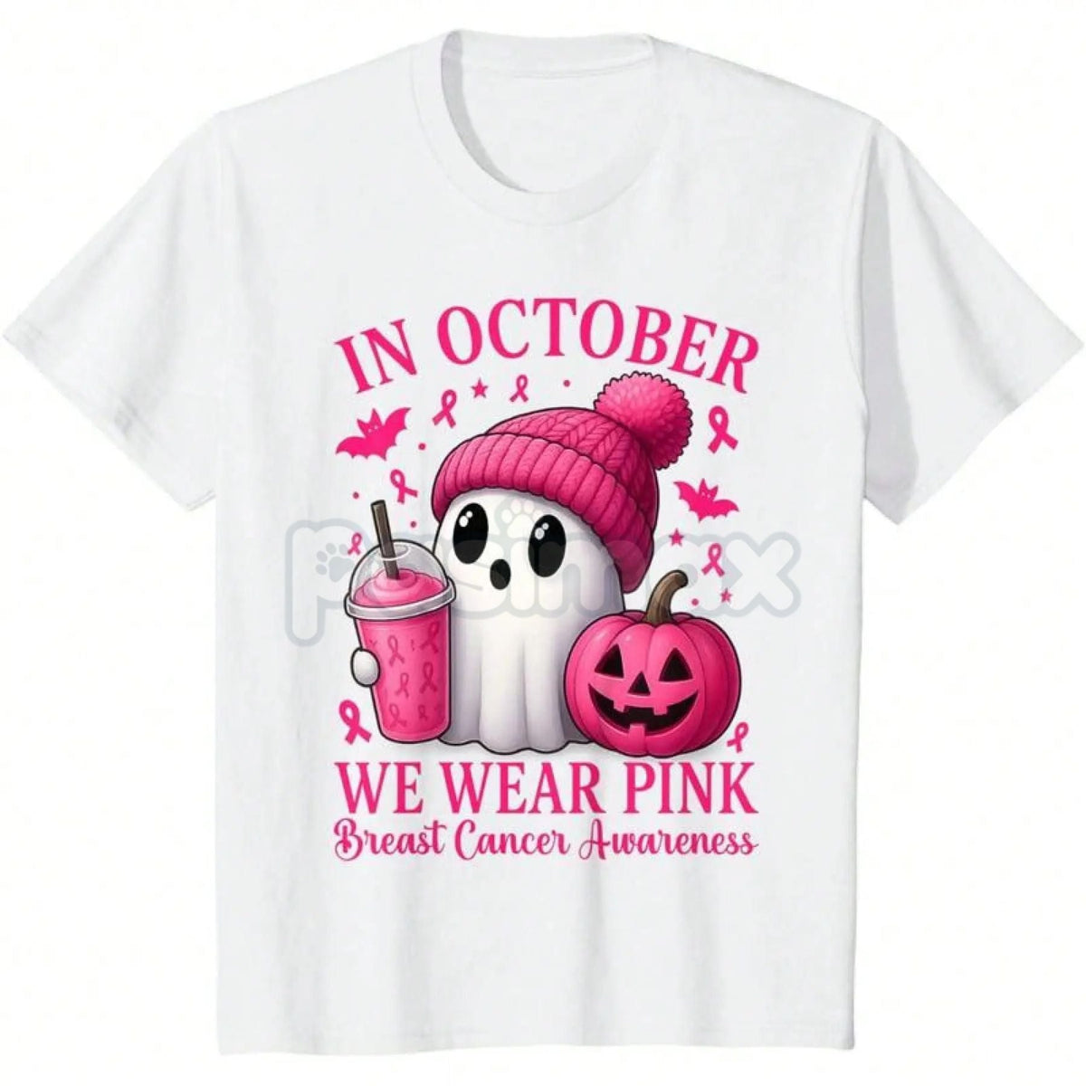 Pink Power Halloween Awareness Shirt - Cute Ghost & Pumpkin Breast Cancer Tee, October Statement Graphic