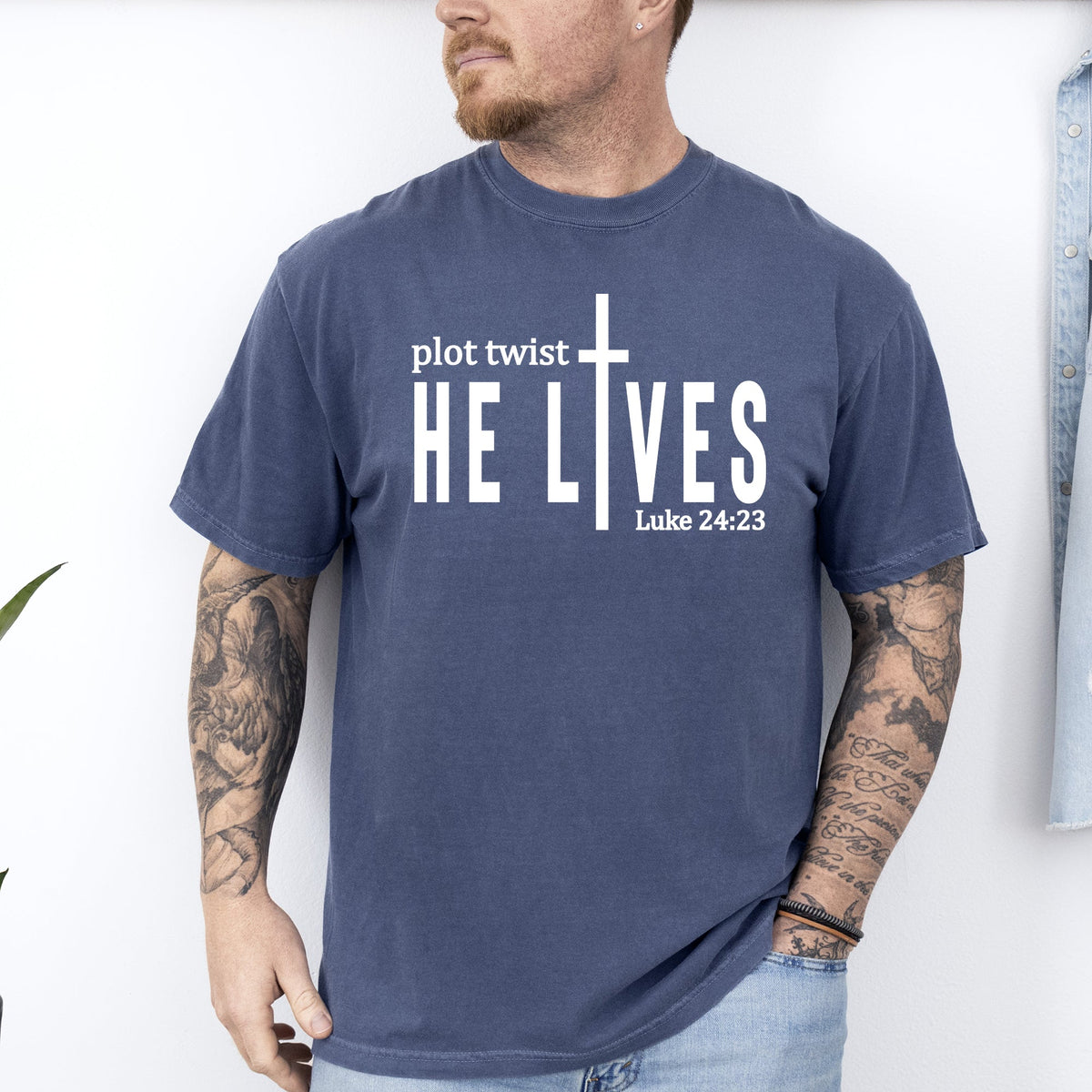 Plot Twist He Lives Christian Jesus Gospel Faith Saved Inspirational Message Comfort Colors Tee