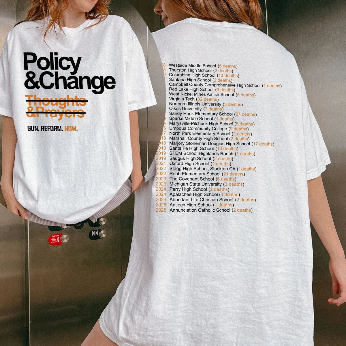 "Policy & Change" Gun Reform T-Shirt - "Thoughts and Prayers" Slogan Tee, Political Activist Apparel