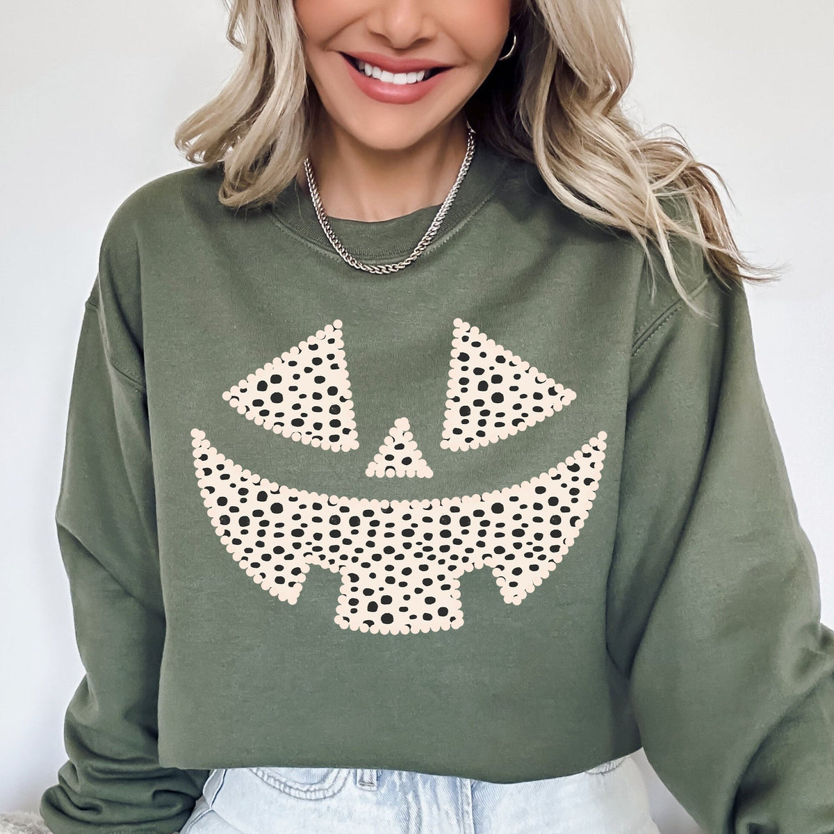 Polka Dot Jack-O-Lantern Dalmatian Pumpkin Witch Halloween Costume Trick-Or-Treat Sweatshirt