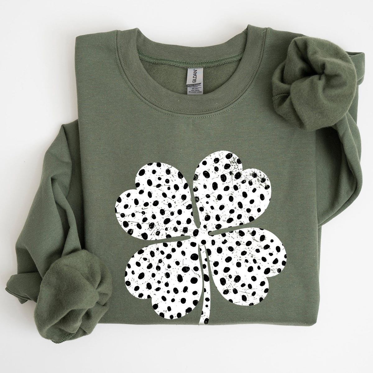 Polka Dot Shamrock Allover Dalmatian Print Festive St Patrick's Day Cozy Sweatshirt