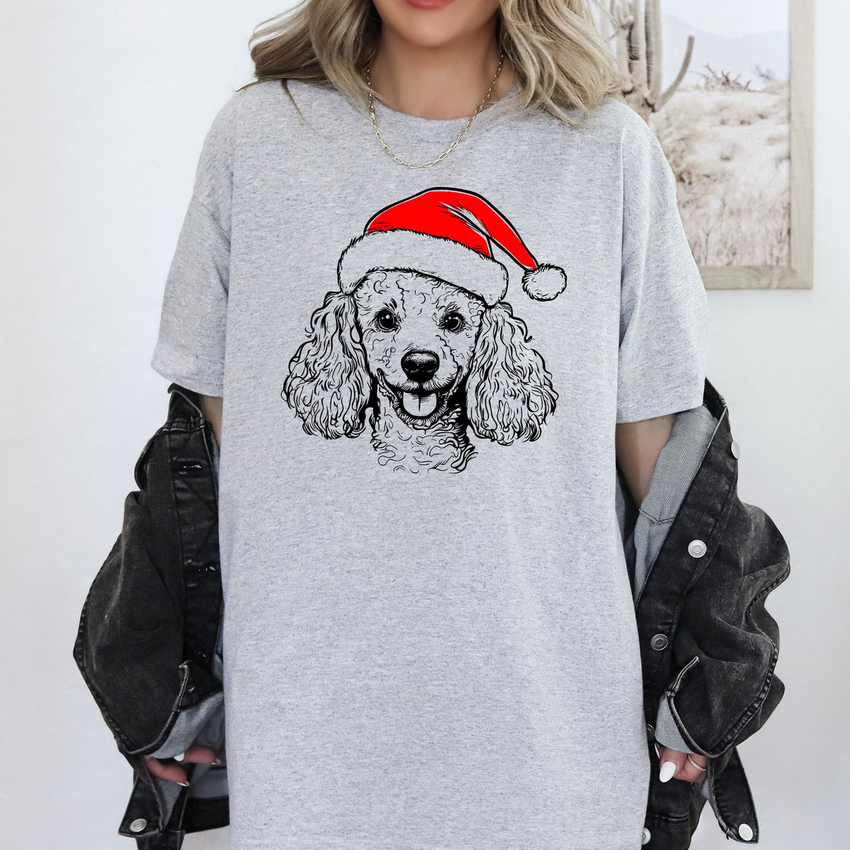 Poodle Santa Christmas Dog Lover Pet Graphic Illustration Design For Holiday Season Comfort Colors Tee