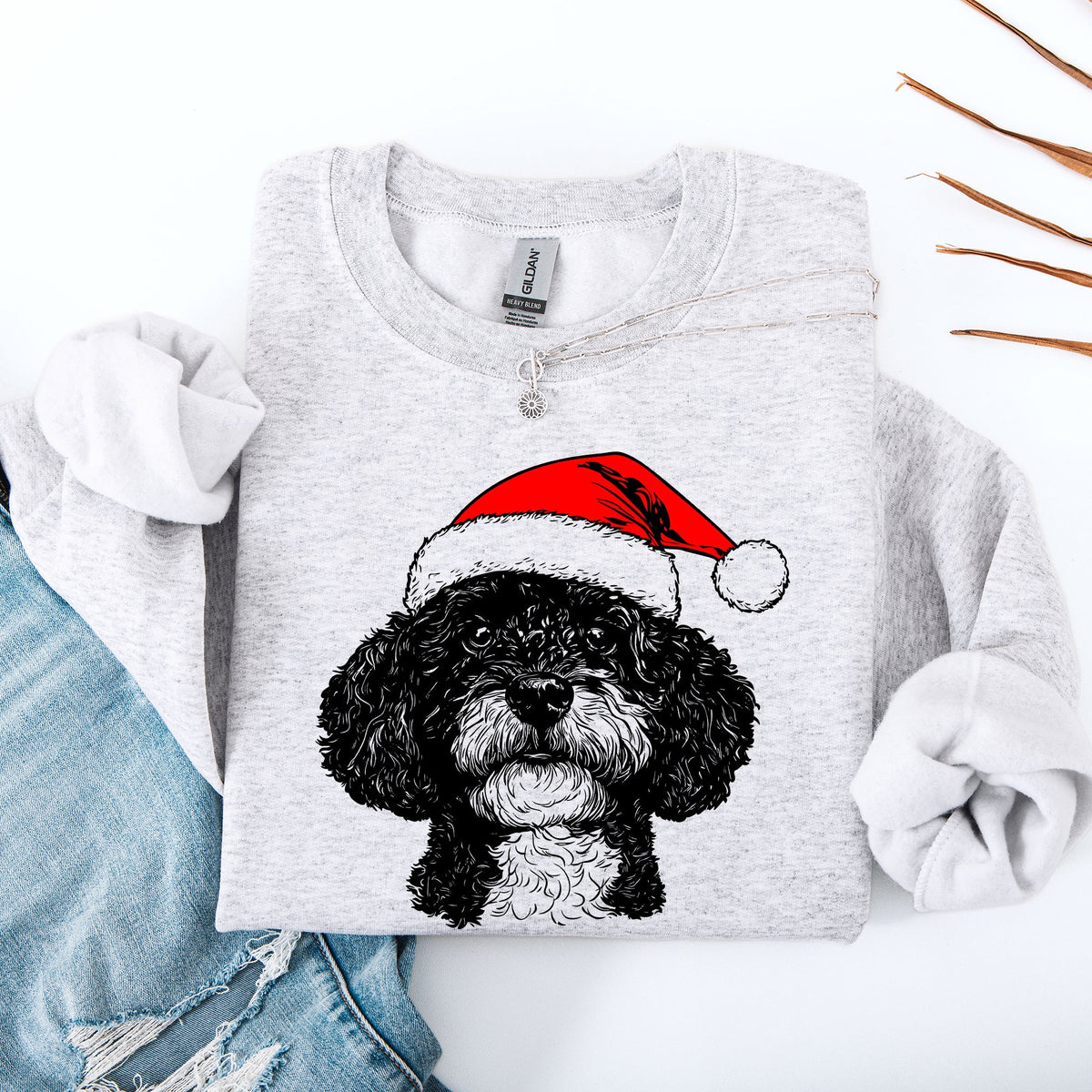 Portuguese Water Dog Santa Christmas Dog Lover Cozy Holiday Scene With Whimsical Pup Sweatshirt