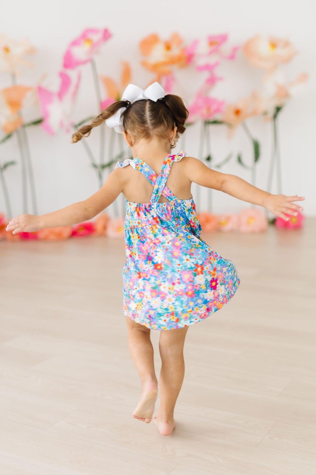 Preppy Floral Ruffle Cross Back Dress