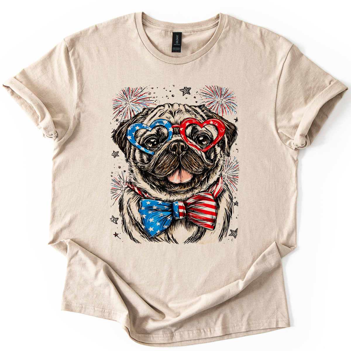 Pug Patriotic Dog USA Fourth Of July Pet Lover Soft Style All American Pup Graphic Tee