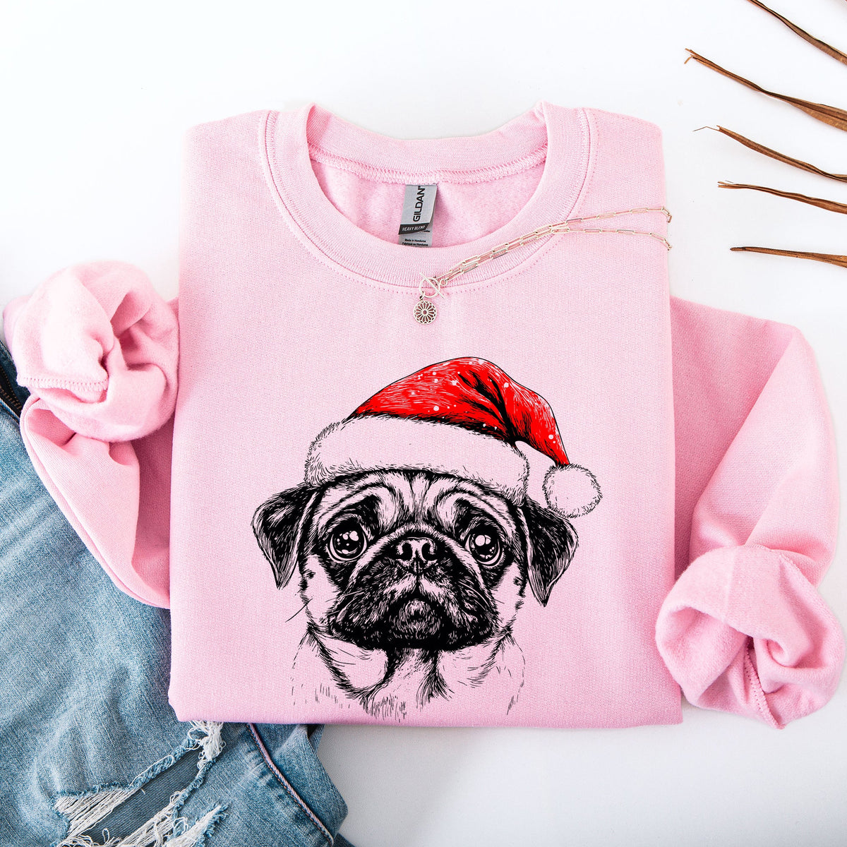 Festive Pug Santa Christmas Dog Lover Holiday Pals Pattern Cozy Fleece Sweatshirt