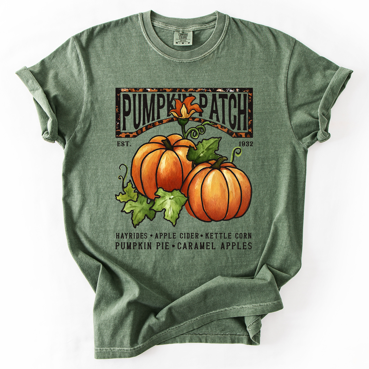 Pumpkin Patch Leopard Print Watercolor Pumpkins And Bouquet Autumn Comfort Colors Tee