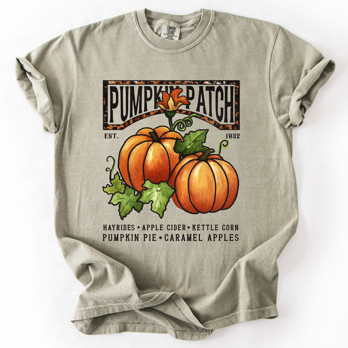 Pumpkin Patch Leopard Print Watercolor Pumpkins And Bouquet Autumn Comfort Colors Tee