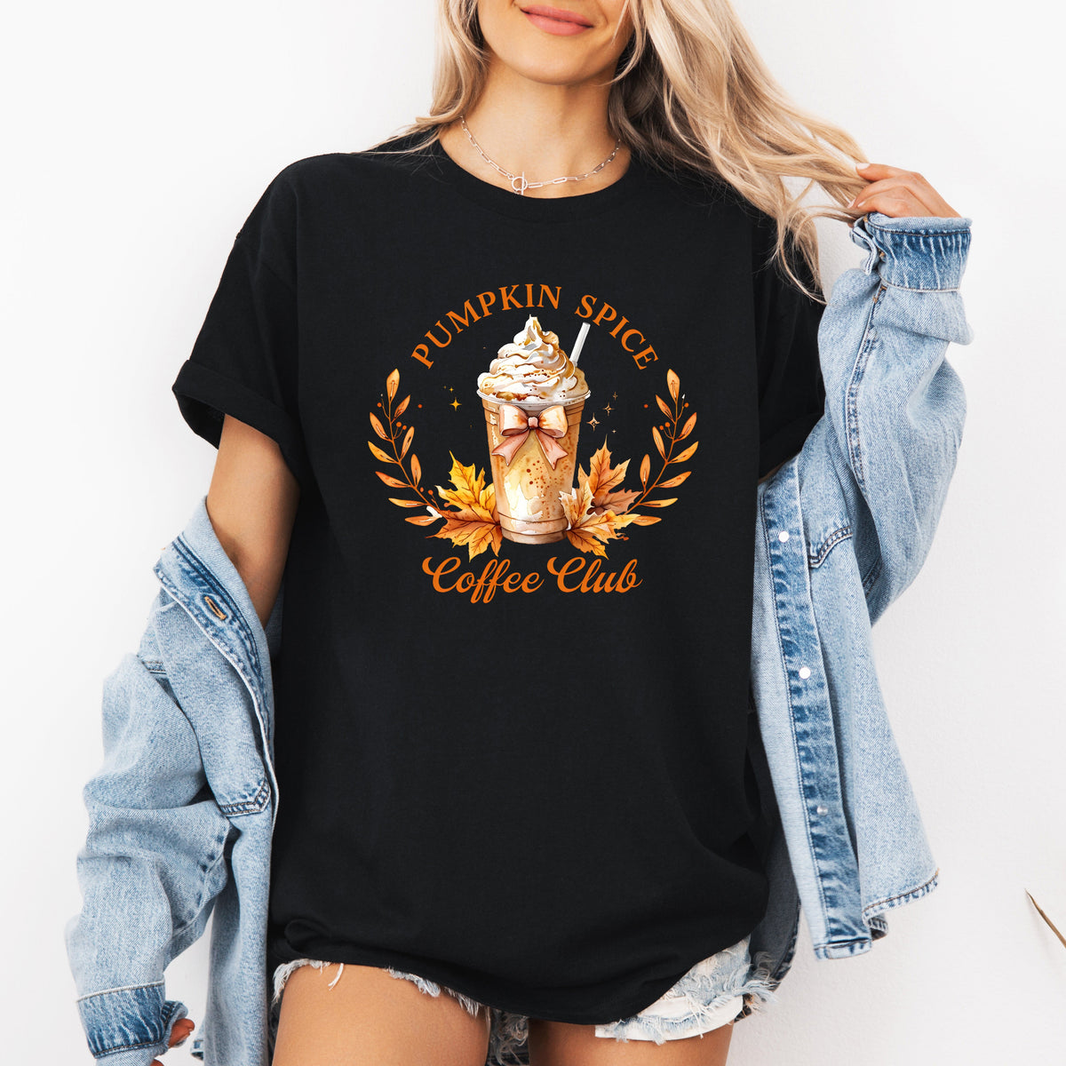 Pumpkin Spice Coffee Club Autumn Halloween Fall Cozy Harvest Vibes Seasonal Nostalgia Graphic Tee