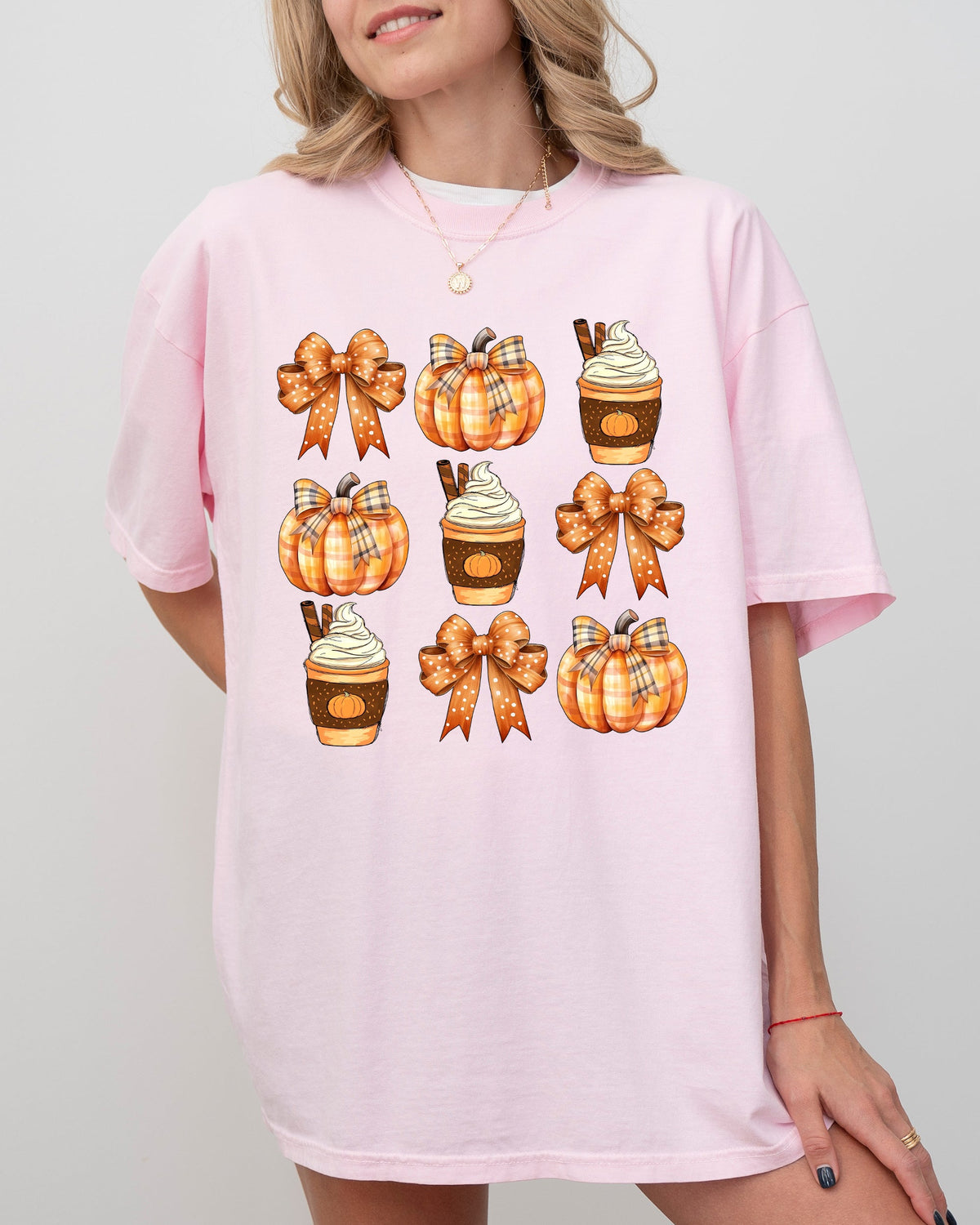 Pumpkin Spice Latte Ribbons Fall Coffee Pumpkins Autumn Thanksgiving Halloween Bows Comfort Colors Tee