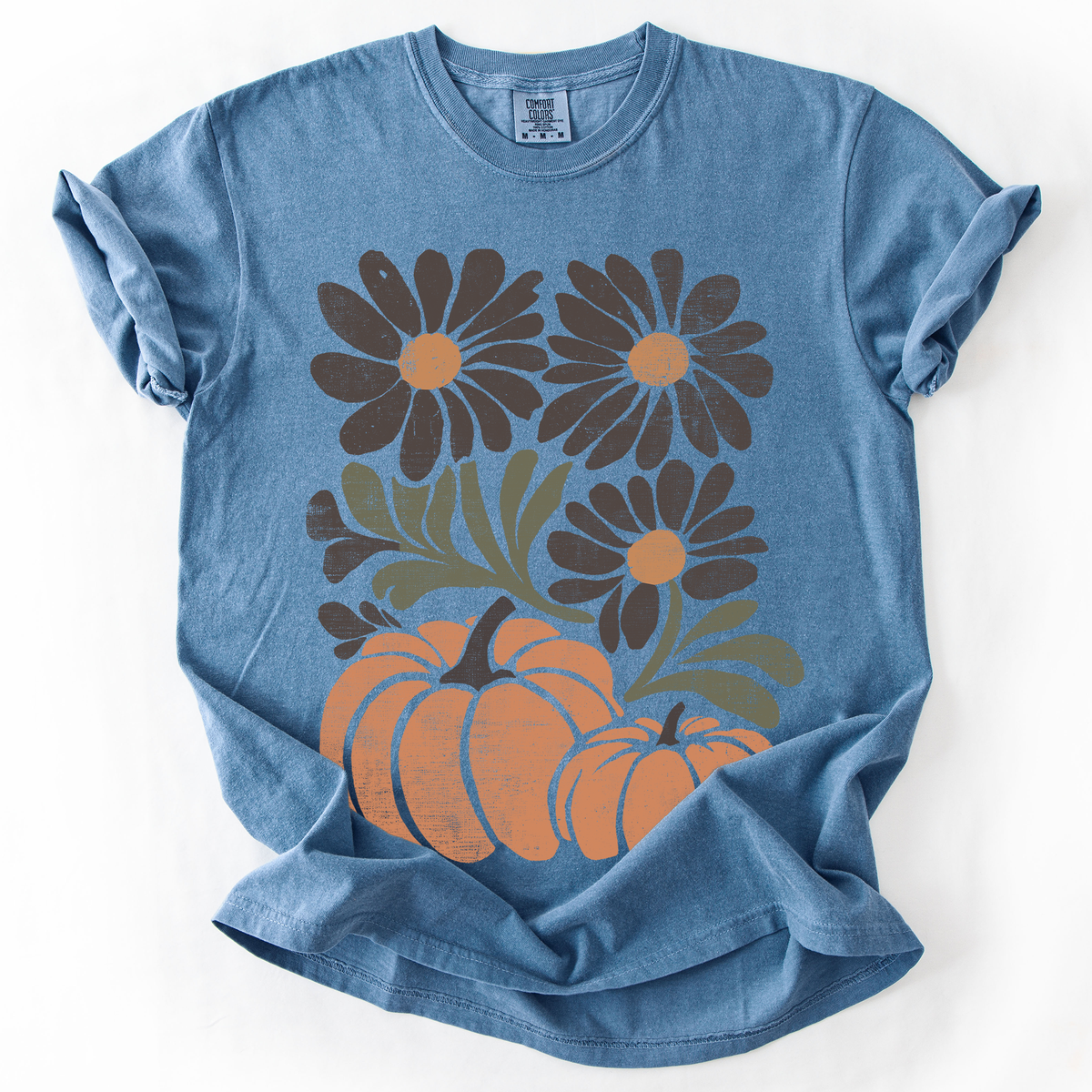 Pumpkins And Flowers Watercolor Allover Print Halloween Autumn Comfort Colors Tee