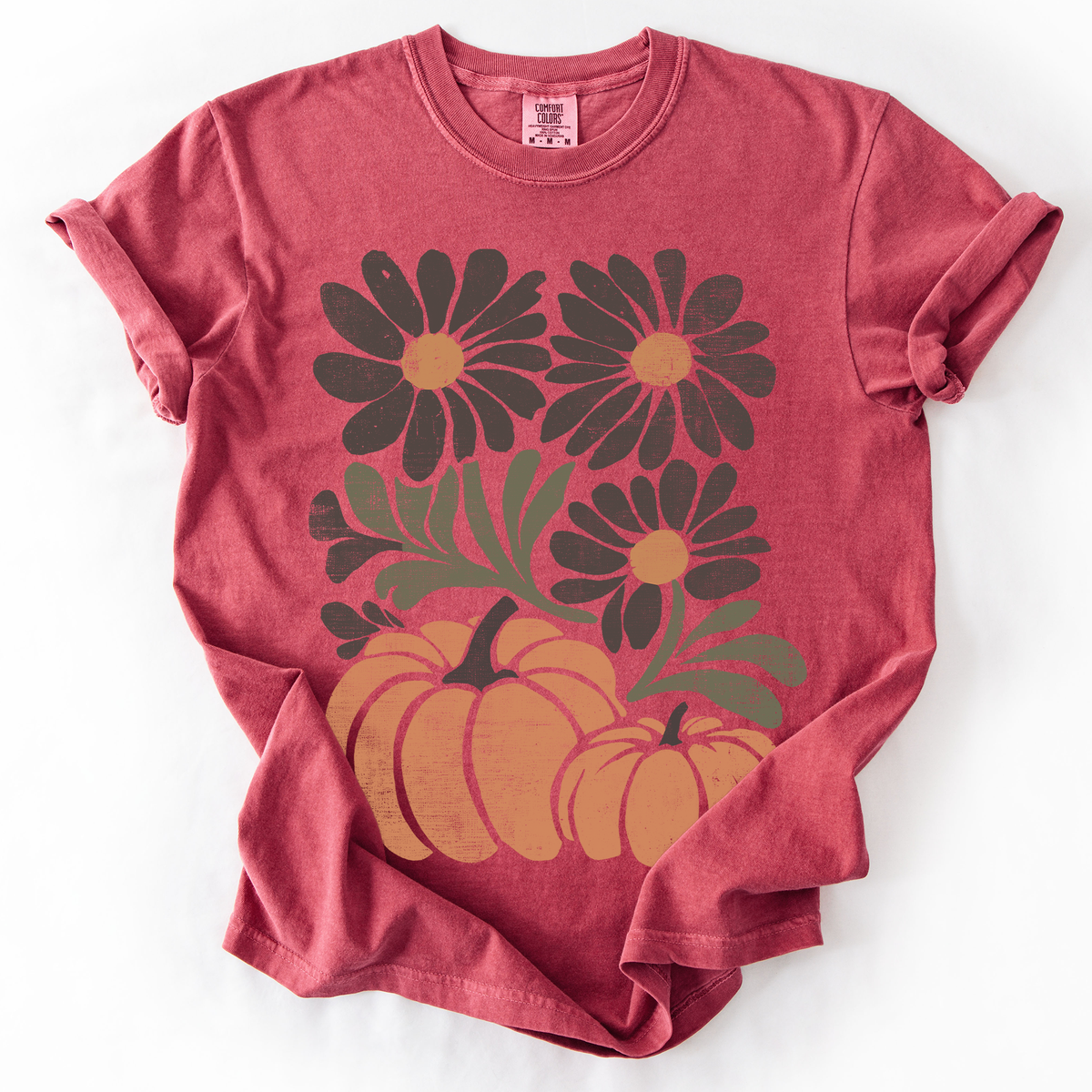 Pumpkins And Flowers Watercolor Allover Print Halloween Autumn Comfort Colors Tee