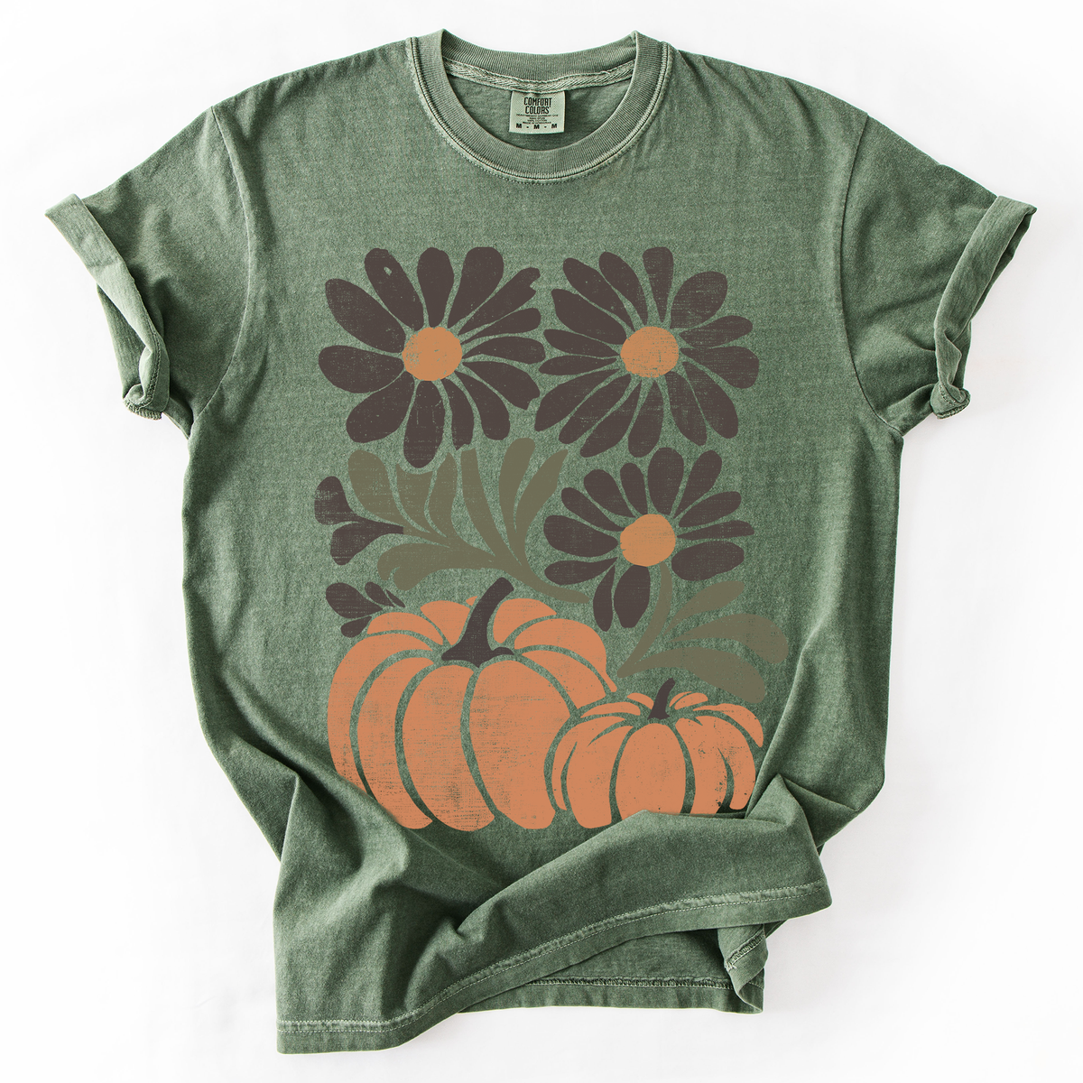 Pumpkins And Flowers Watercolor Allover Print Halloween Autumn Comfort Colors Tee