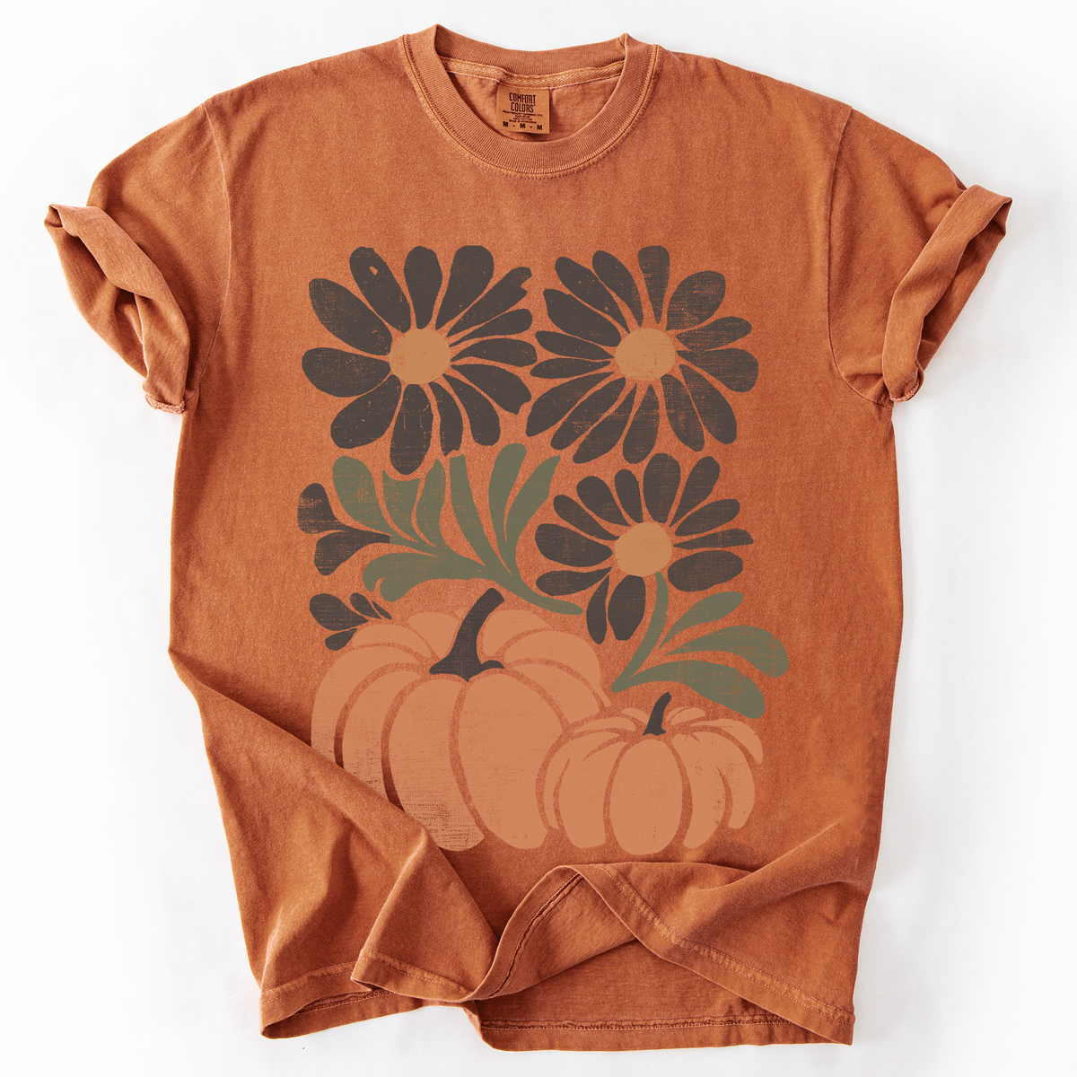 Pumpkins And Flowers Watercolor Allover Print Halloween Autumn Comfort Colors Tee
