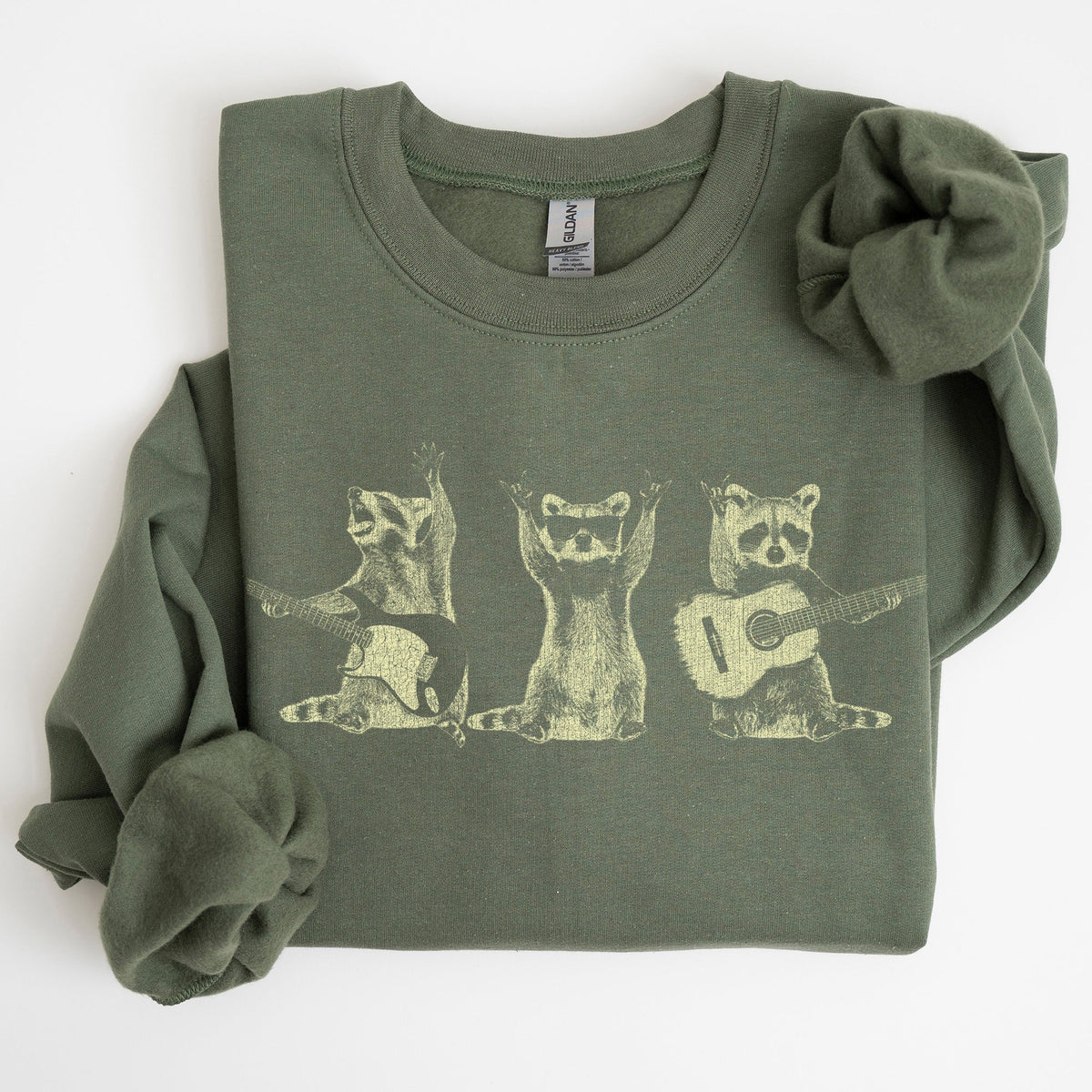 Raccoon Band Playing Guitar Funny Animals Cartoon Graphic Art Illustration Sweatshirt