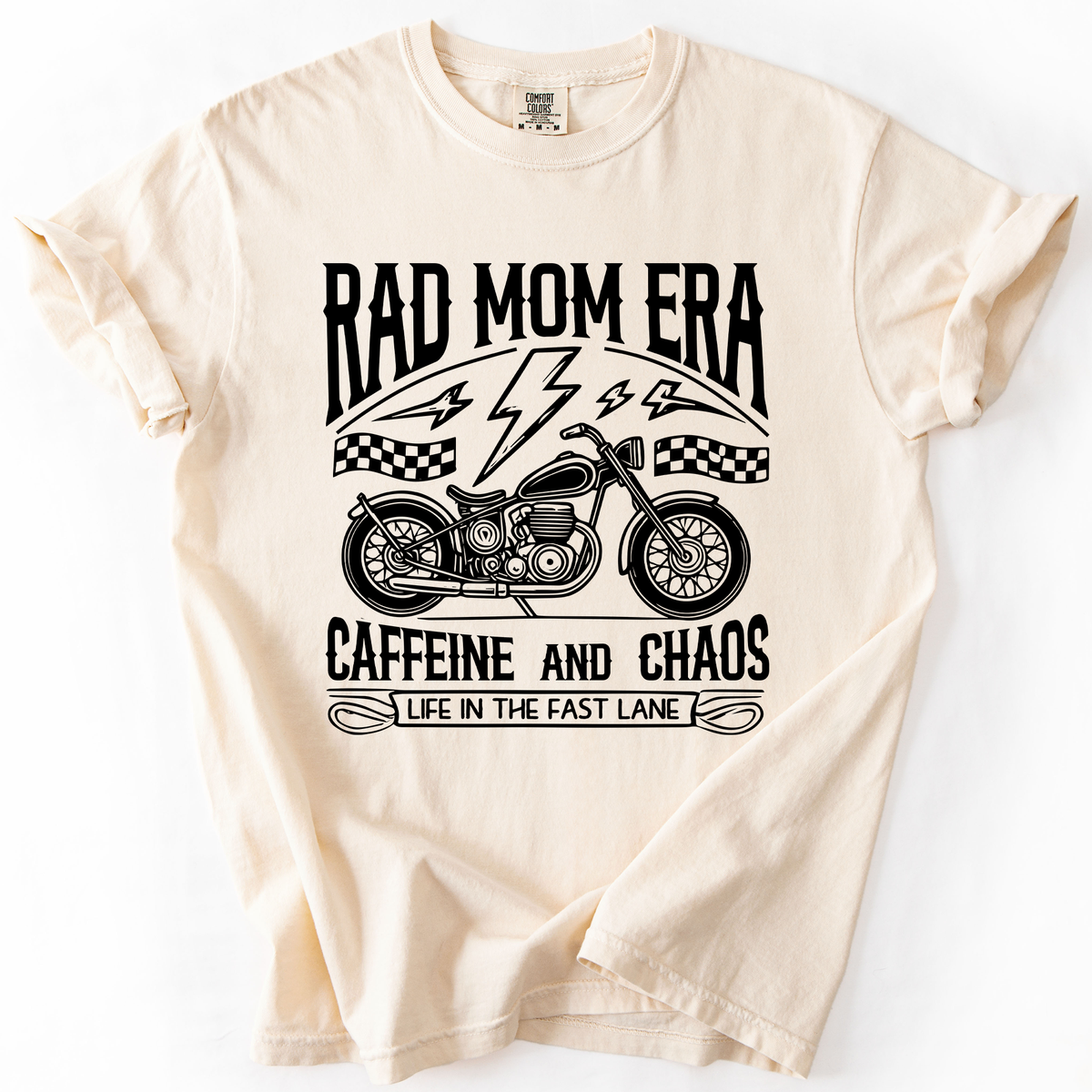 Rad Mom Era Caffeine and Chaos Sassy Mama Mother Real Life Supermom Everyday Hustle Coffee Loving Comfort Colors Tee