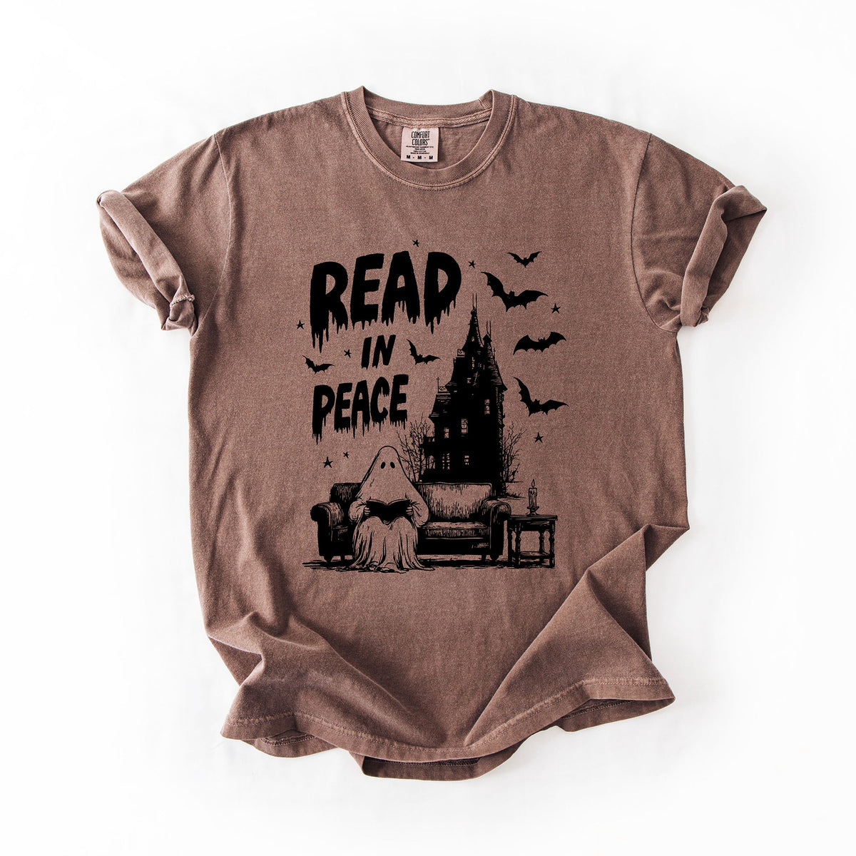 Read In Peace Ghost Haunted Halloween Spooky Bookish Library BookTok Comfort Colors Tee