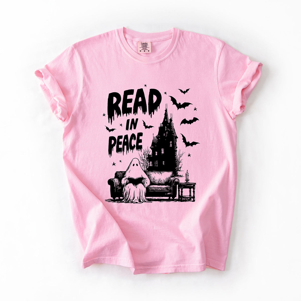 Read In Peace Ghost Haunted Halloween Spooky Bookish Library BookTok Comfort Colors Tee