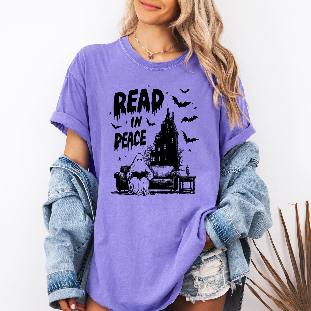 Read In Peace Ghost Haunted Halloween Spooky Bookish Library BookTok Comfort Colors Tee