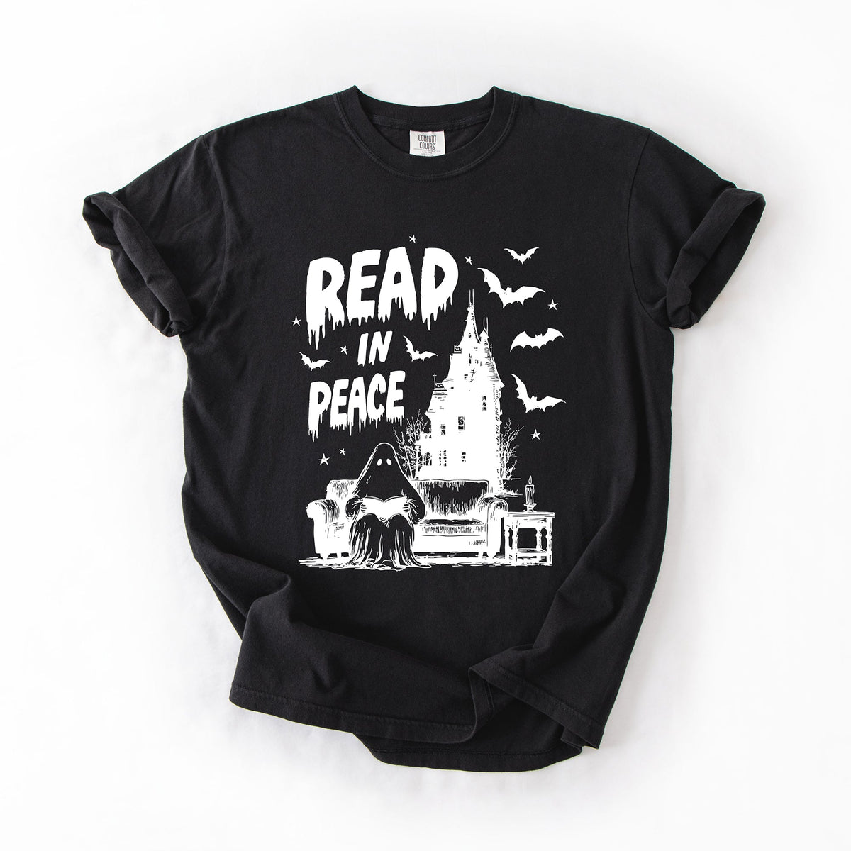 Read In Peace Ghost Haunted Halloween Spooky Bookish Library BookTok Comfort Colors Tee
