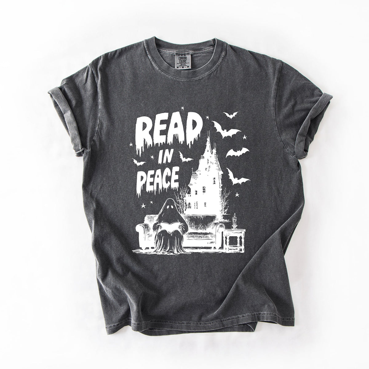 Read In Peace Ghost Haunted Halloween Spooky Bookish Library BookTok Comfort Colors Tee