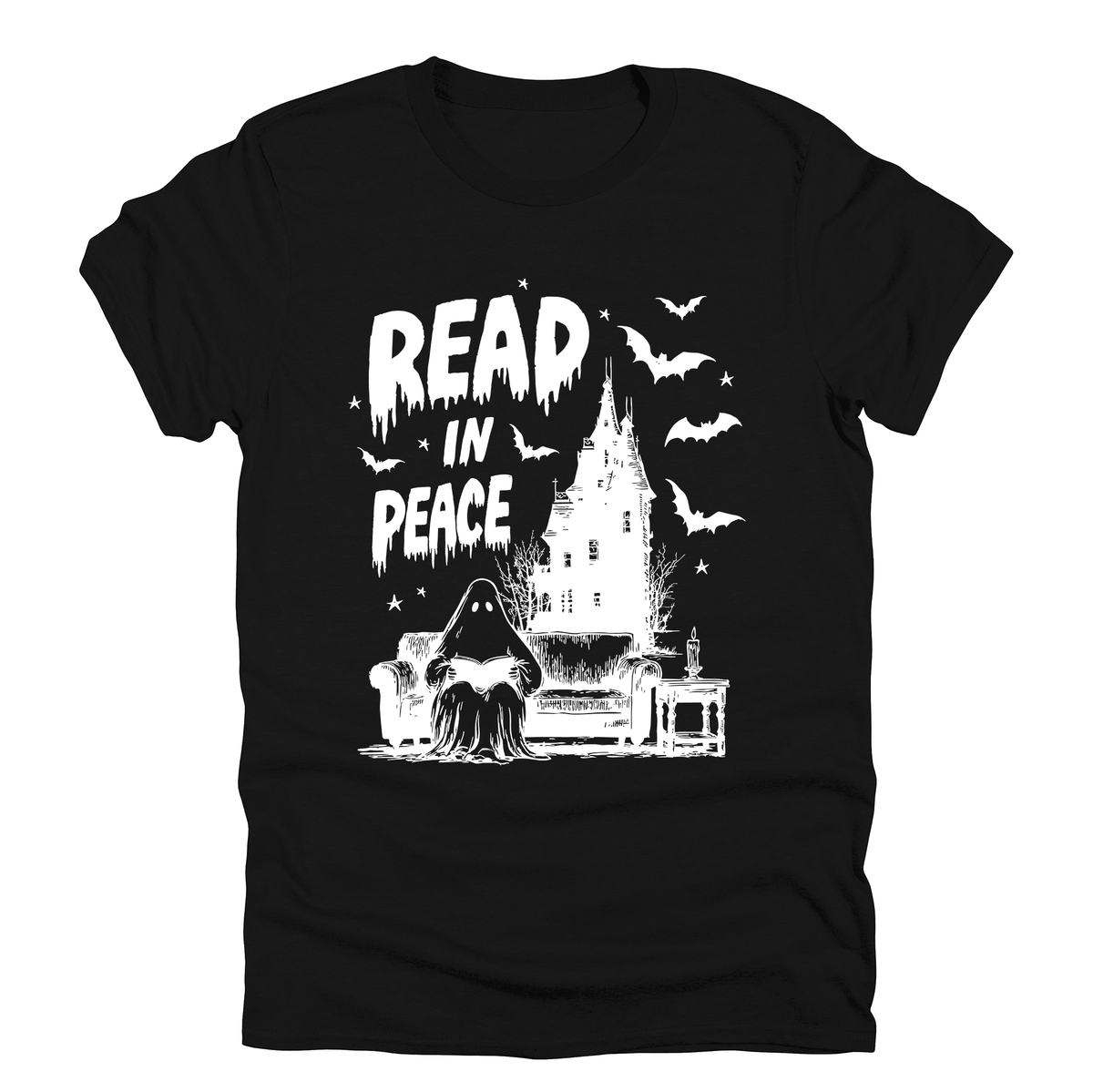 Read In Peace Ghost Haunted Halloween Spooky Bookish Library Booktok Graphic Tee