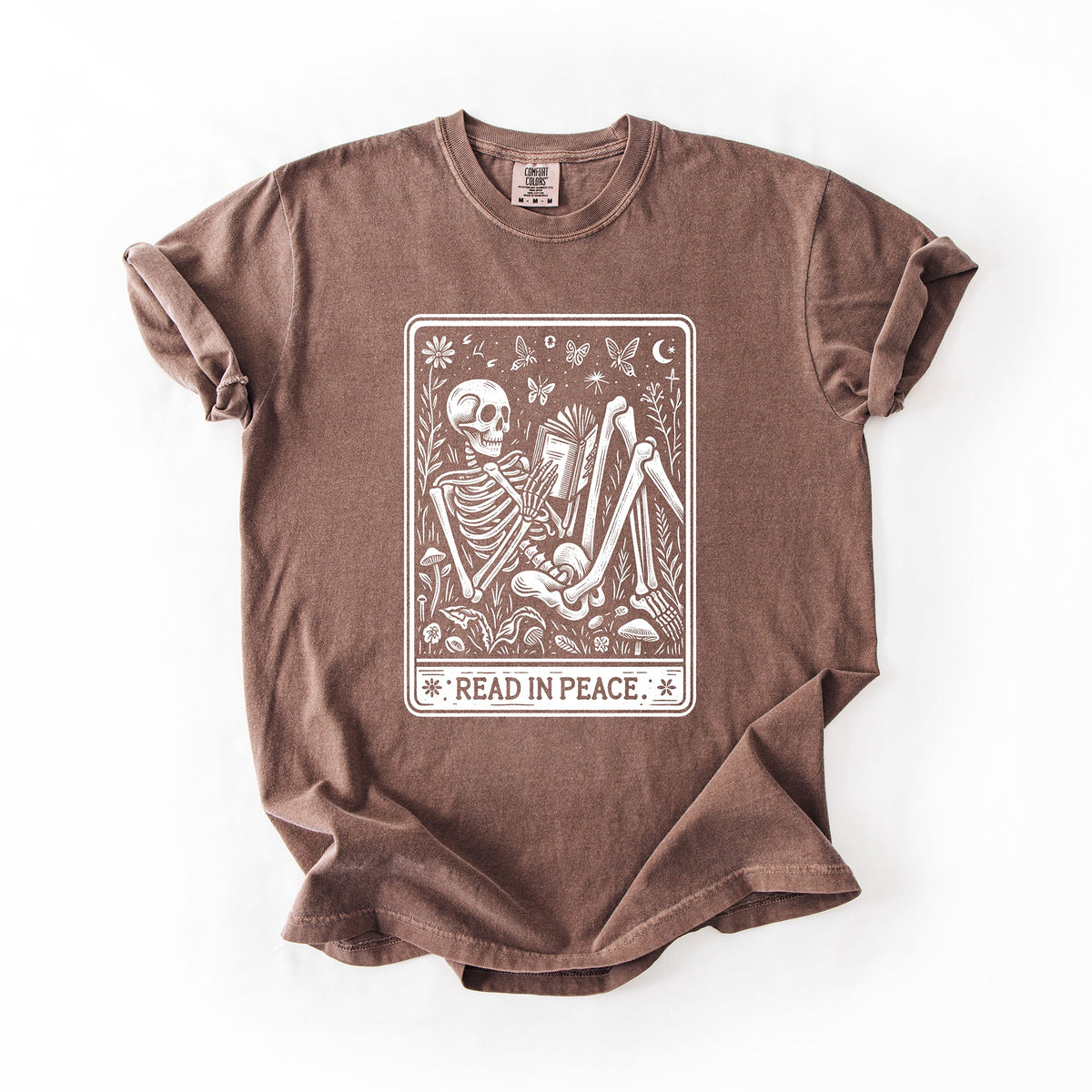Read In Peace Halloween Skeleton Tarot Books Library Spooky Edition Comfort Colors Tee