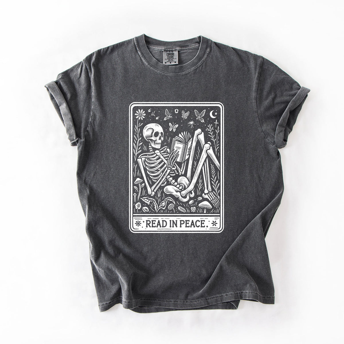 Read In Peace Halloween Skeleton Tarot Books Library Spooky Edition Comfort Colors Tee