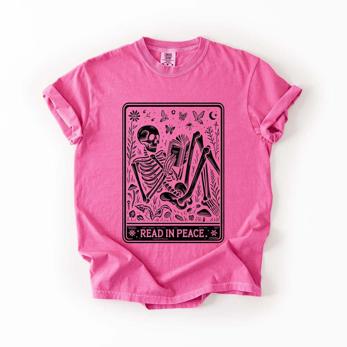 Read In Peace Halloween Skeleton Tarot Books Library Spooky Edition Comfort Colors Tee