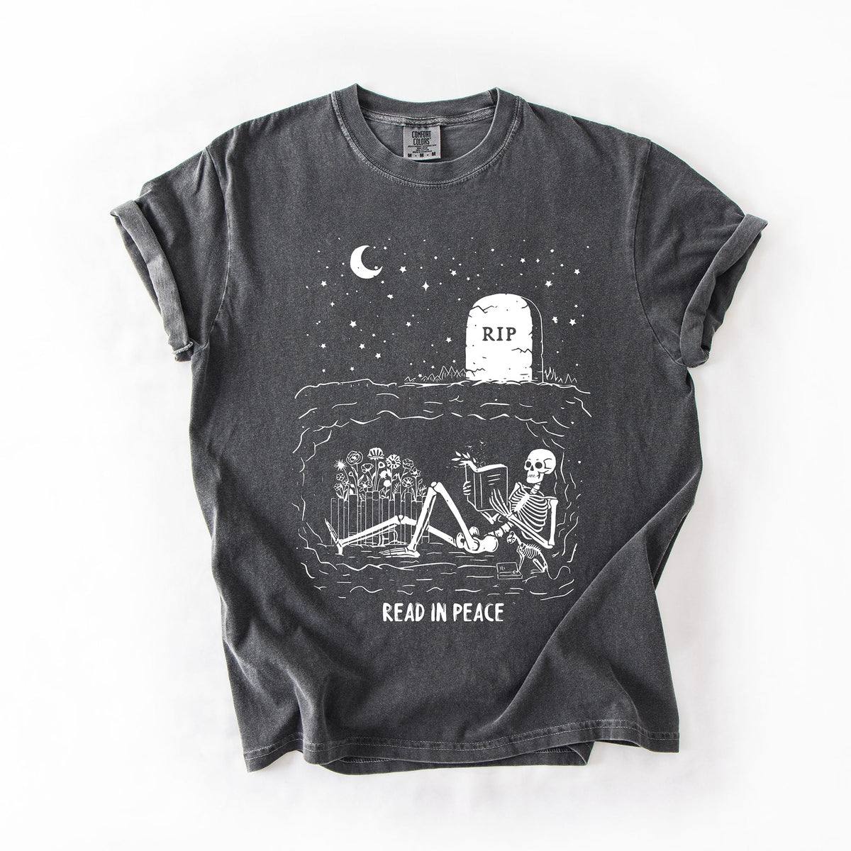 Read In Peace Skeleton RIP Halloween Booktok Bookish Library Edition Comfort Colors Tee