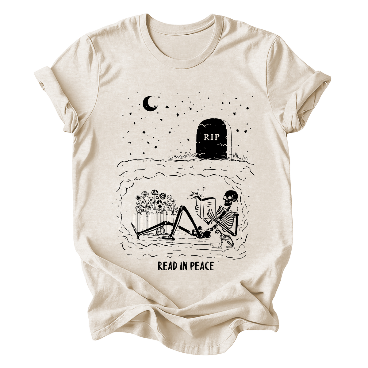 Read In Peace Skeleton RIP Halloween BookTok Library Bookish Edition Graphic Tee