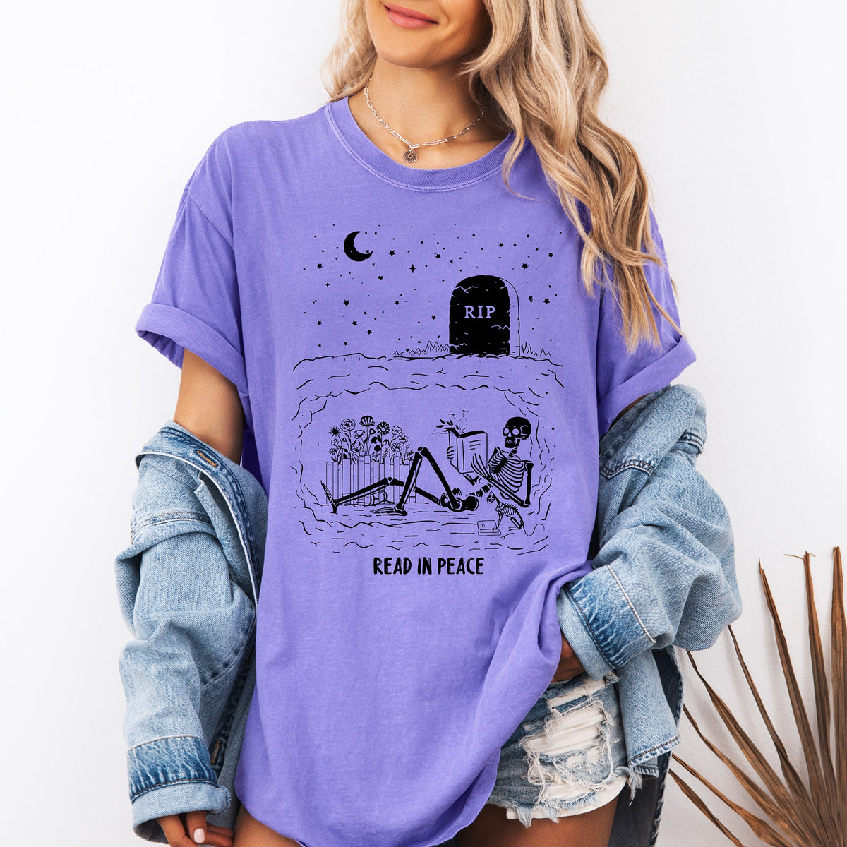 Read In Peace Skeleton RIP Halloween Booktok Bookish Library Edition Comfort Colors Tee