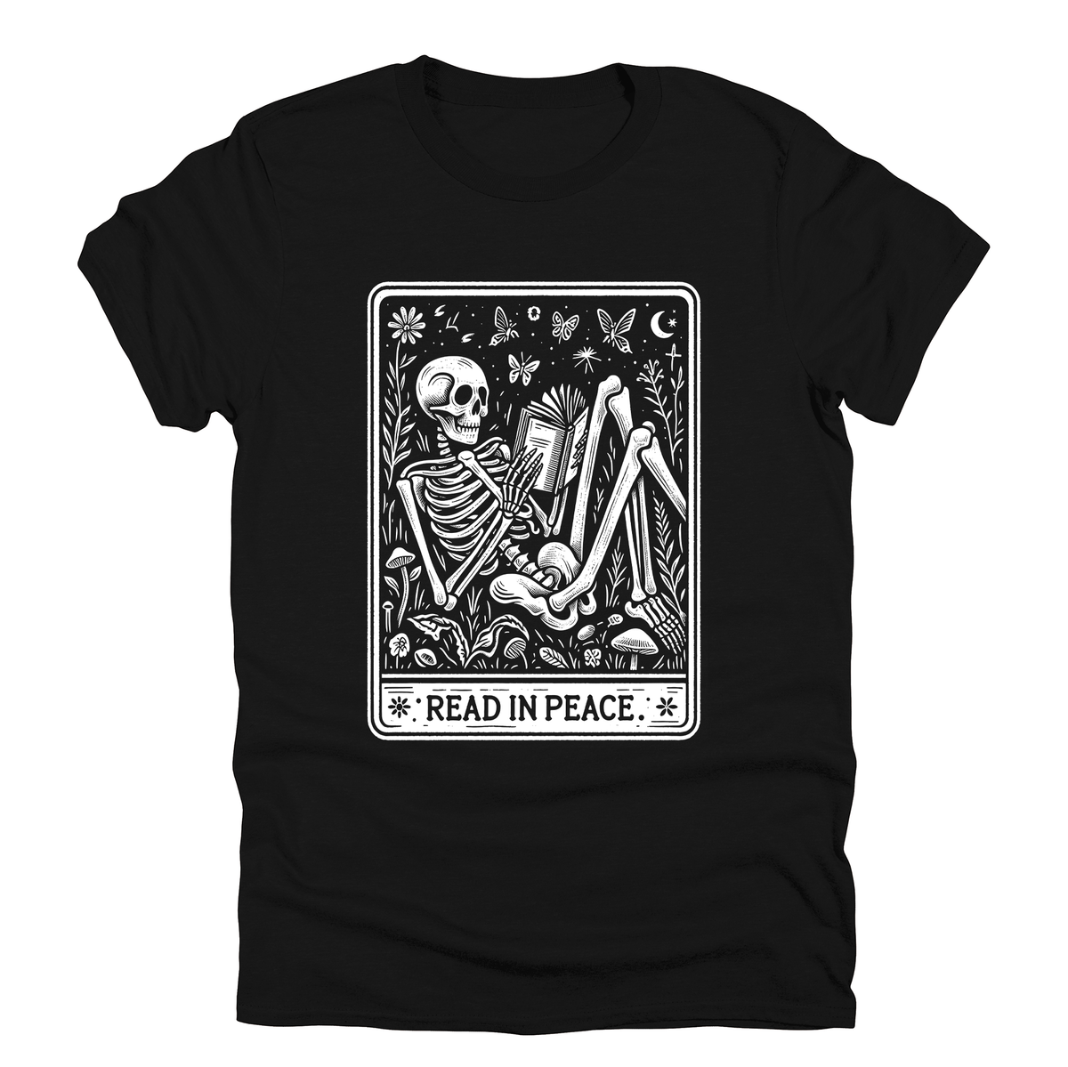 Read In Peace Tarot Skeleton Halloween Booktok Library Bookish Literary Gothic Cozy Graphic Tee
